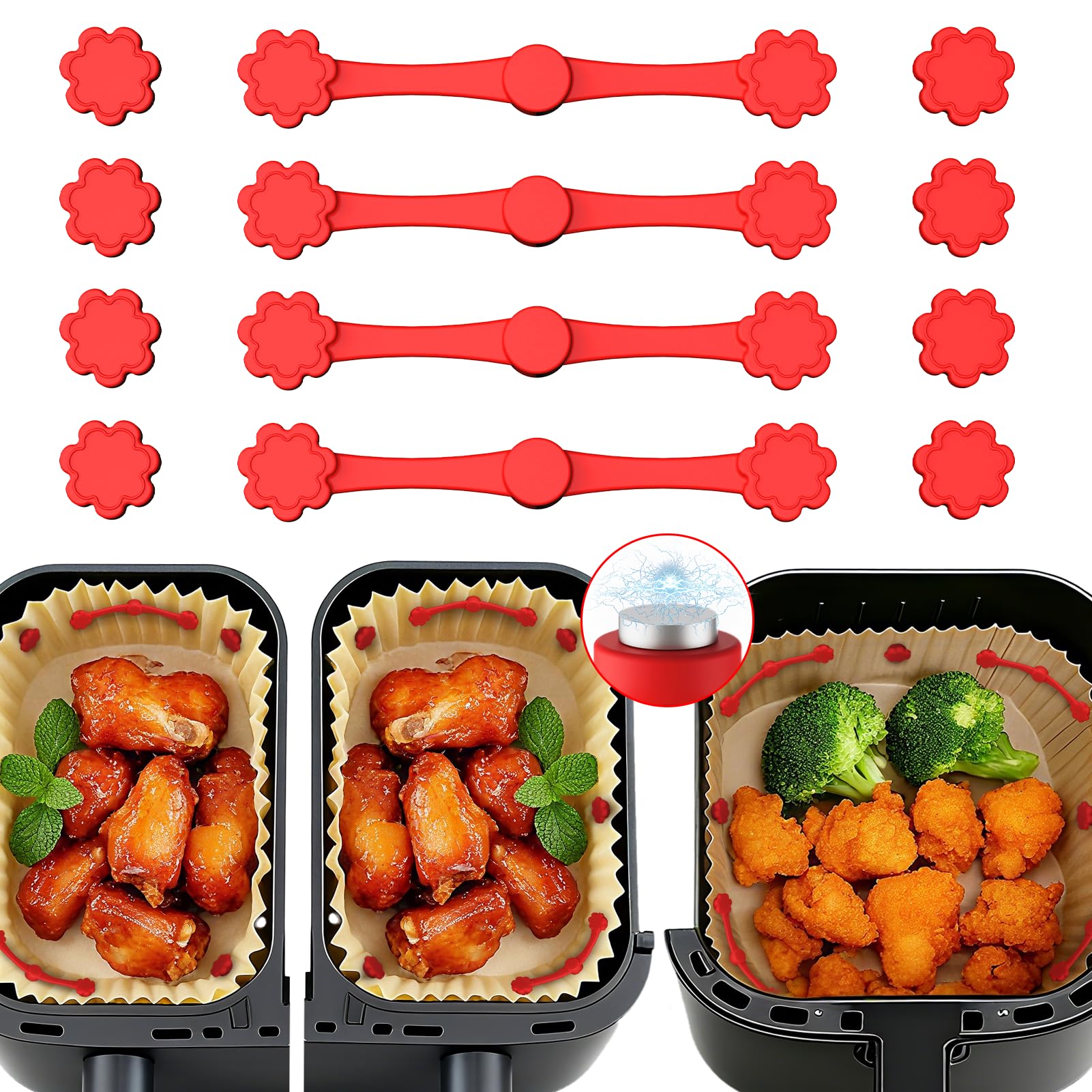 Aimants silicone pour airfryer papier fixateurs anti-brûlure x12