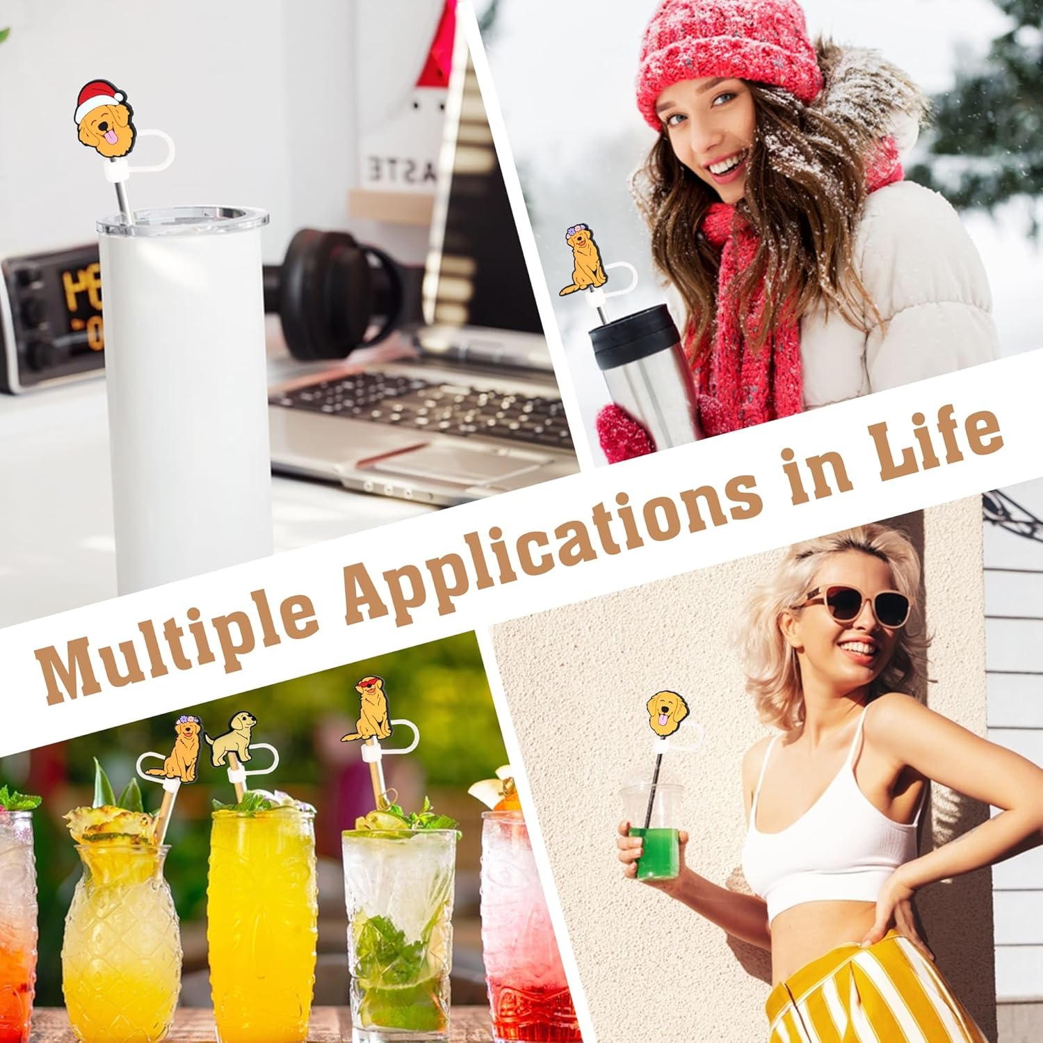 Golden Retriever Straw Topper, 10mm (0.4in) Cute Dog Straw Covers for Stanley Cup - Golden Retriever Accessories, Stuff, Things, Gifts for Women, Kids, Girls - Image 5