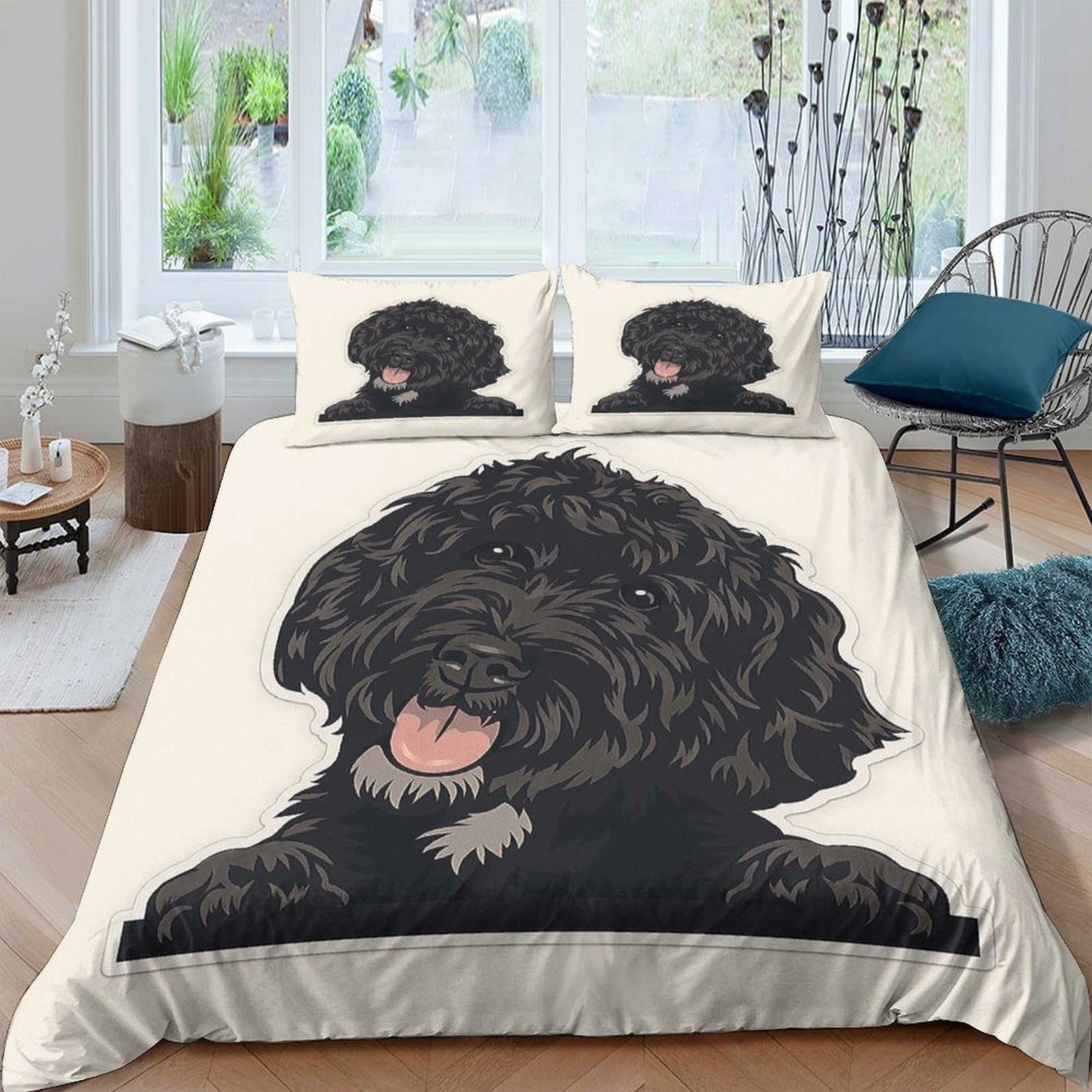 Ctjqhvkz Style-10 3D Printed Black Fluffy Dog Fitted Sheet Microfiber Soft Breathable Cartoon Puppy Bed Cover For Bedroom Dorm Mattress Protection Decor Single（135X200cm）