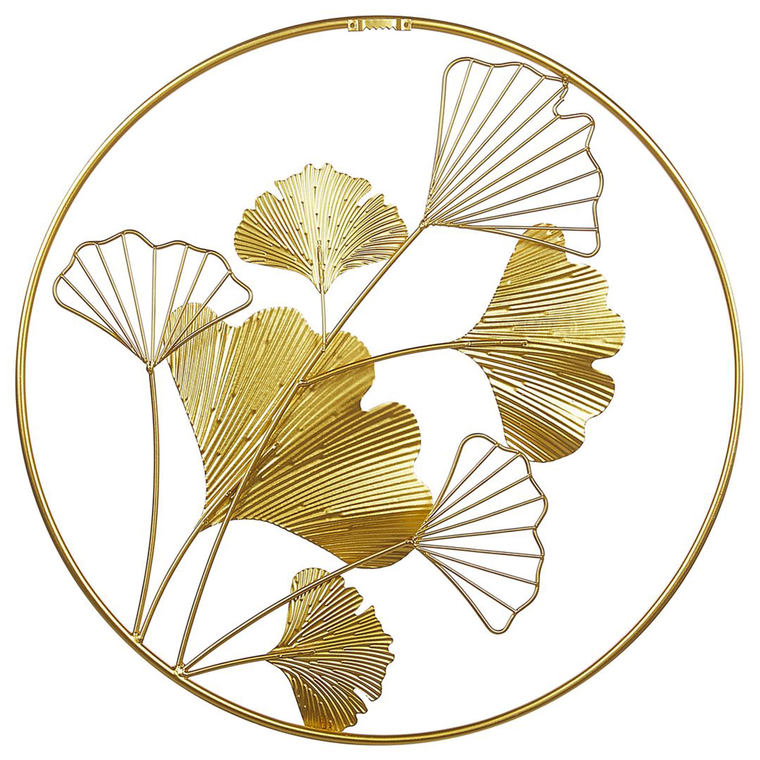 Beliani Wanddekoration Metall gold rund Ginkgo Blattmuster im Kreis 45 cm Modern Wanddeko Bismuth