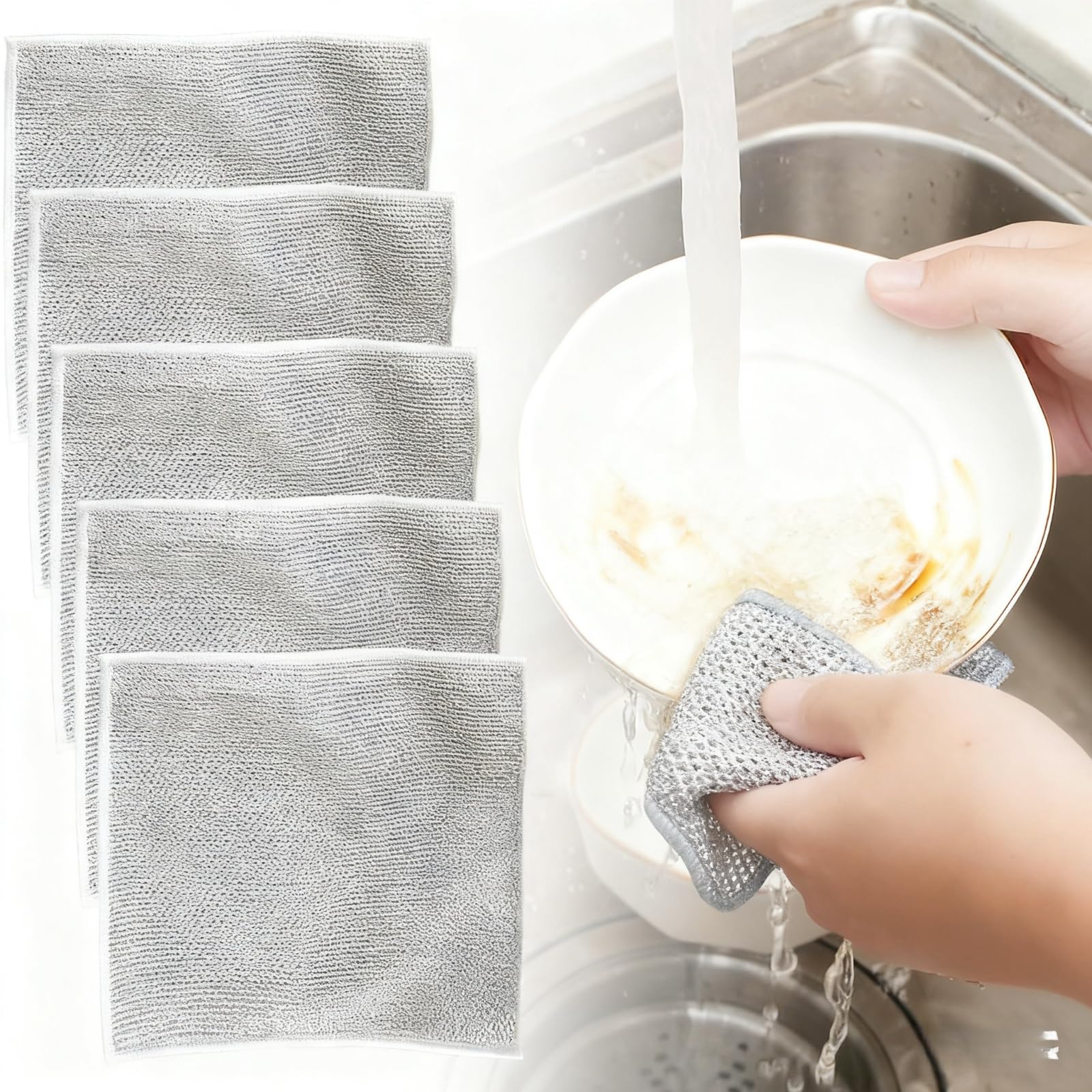 Double Layer Wire Dishwashing Rags - Multipurpose Scrubbing Pads for Wet Dry Use Non-Scratch Dishcloth Reusable Kitchen Cleaning