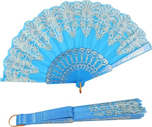 Miniatura 13 de INNOLIFE Ventilador de mano plegable español con patrón retro para mujer, ventilador plegable chino de mano para fiesta, baile, boda y decoración