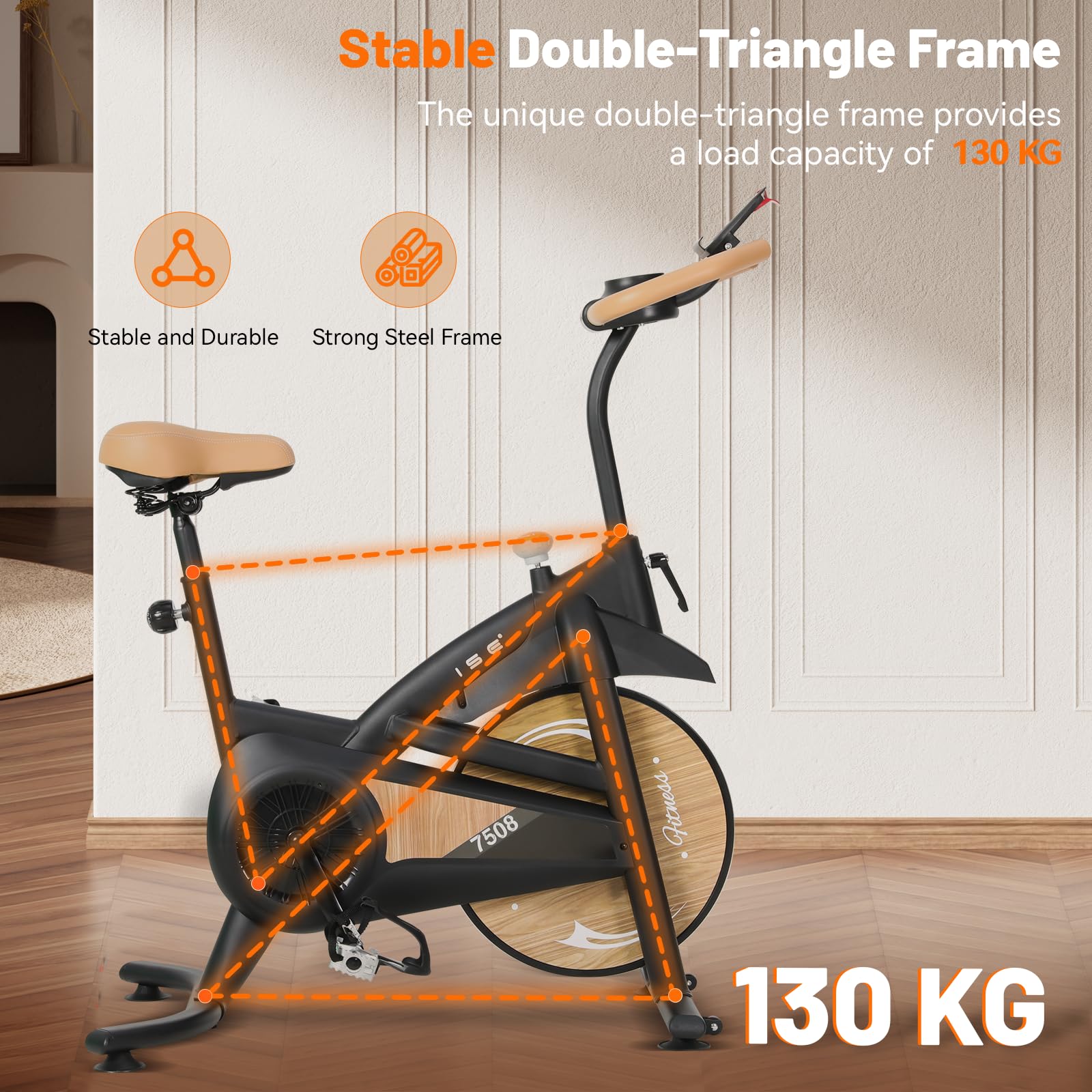 ISE Rower domowy z regulowanym oporem magnetycznym, cichy rower z monitorem LED, uchwyt na tablet, do treningu kardio w domu, do 130 kg