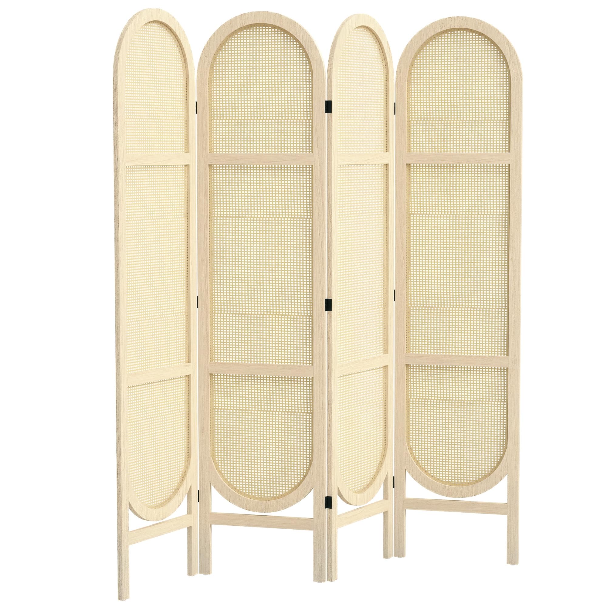 HOMCOM Paravent Interieur en Bois 4 Panneaux 170 x 160 cm séparateur de pièce Pliable et Portable, Motif tissé à la Main, cloison de séparation pour Salon Chambre à Coucher Maison, Bois Naturel