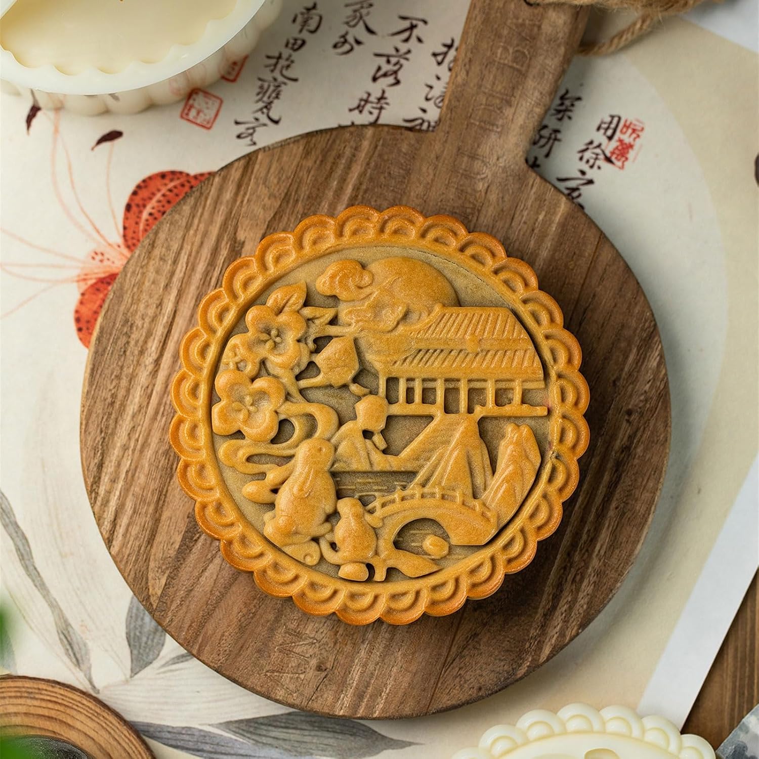 Capacity Cake Press Tools, Traditional Chinese Dragon & Jade Patterns, Food-Grade Baking Accessories Double Side Cakes Stamps for Baking
