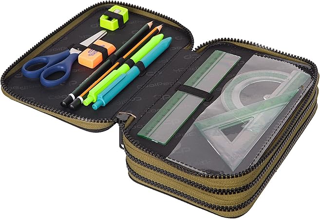 Goldkids CoolPack XXL Chocolove pennenetui, 3-vaks schooletui, drievoudig etui, pennenetui voor meisjes en jongens, pennenetui, 44-delig gevuld schooletui, 3-laags, Meerkleurig, pennenetui