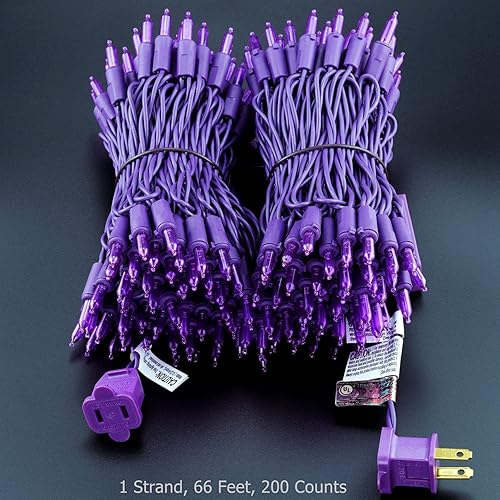 Miniatura 6 de YULETIME Luces LED de Navidad moradas con cable morado, 66 pies, 200 unidades, certificación UL, grado comercial, juego de tira de luces LED