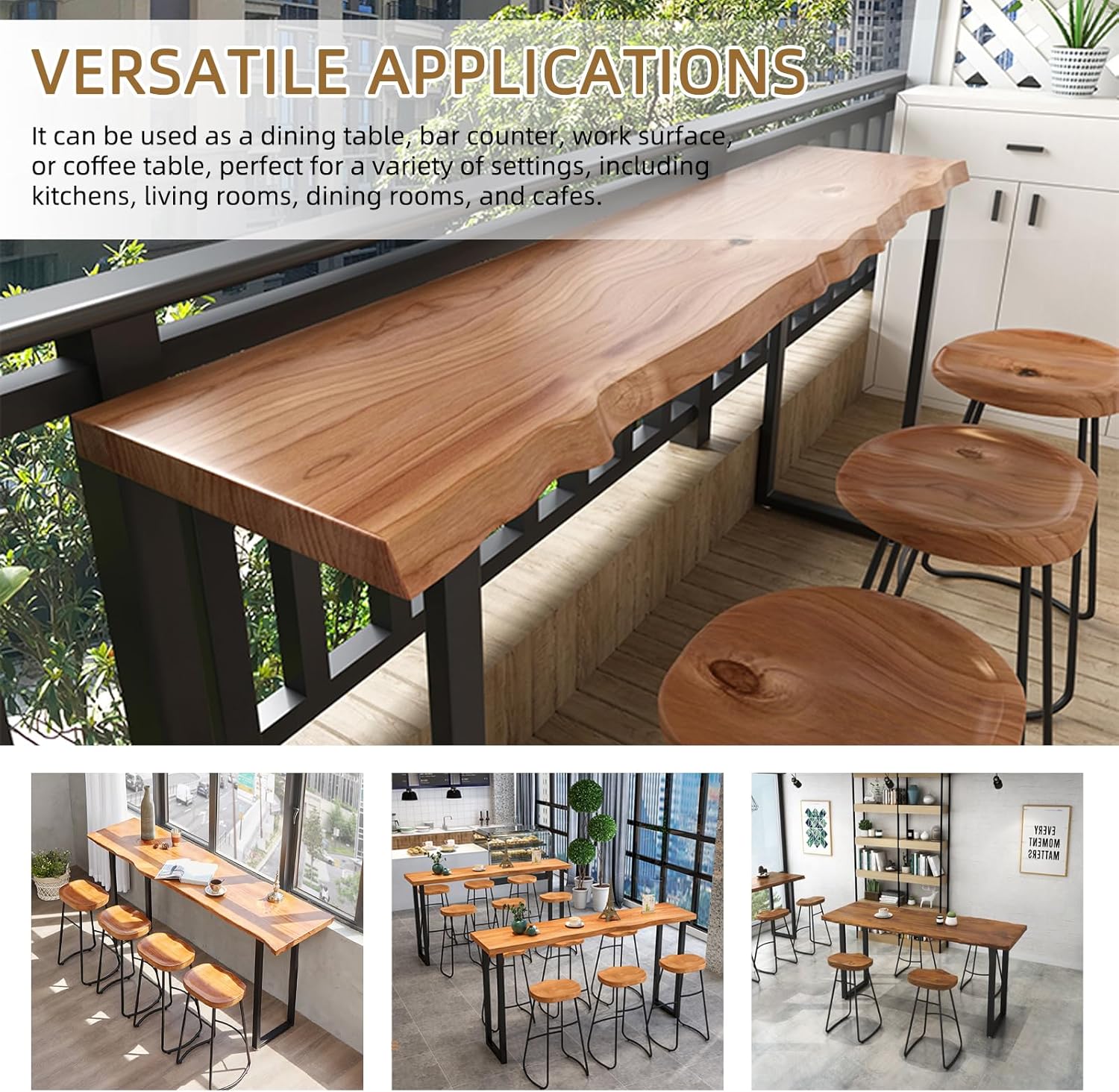 Solid Wood Bar Table, Metal Frame High Top Table, Rustic Industrial Pub Table, Narrow Long Height Tables for Kitchen Living Room Coffee Shop Small Space (no Stool Included)