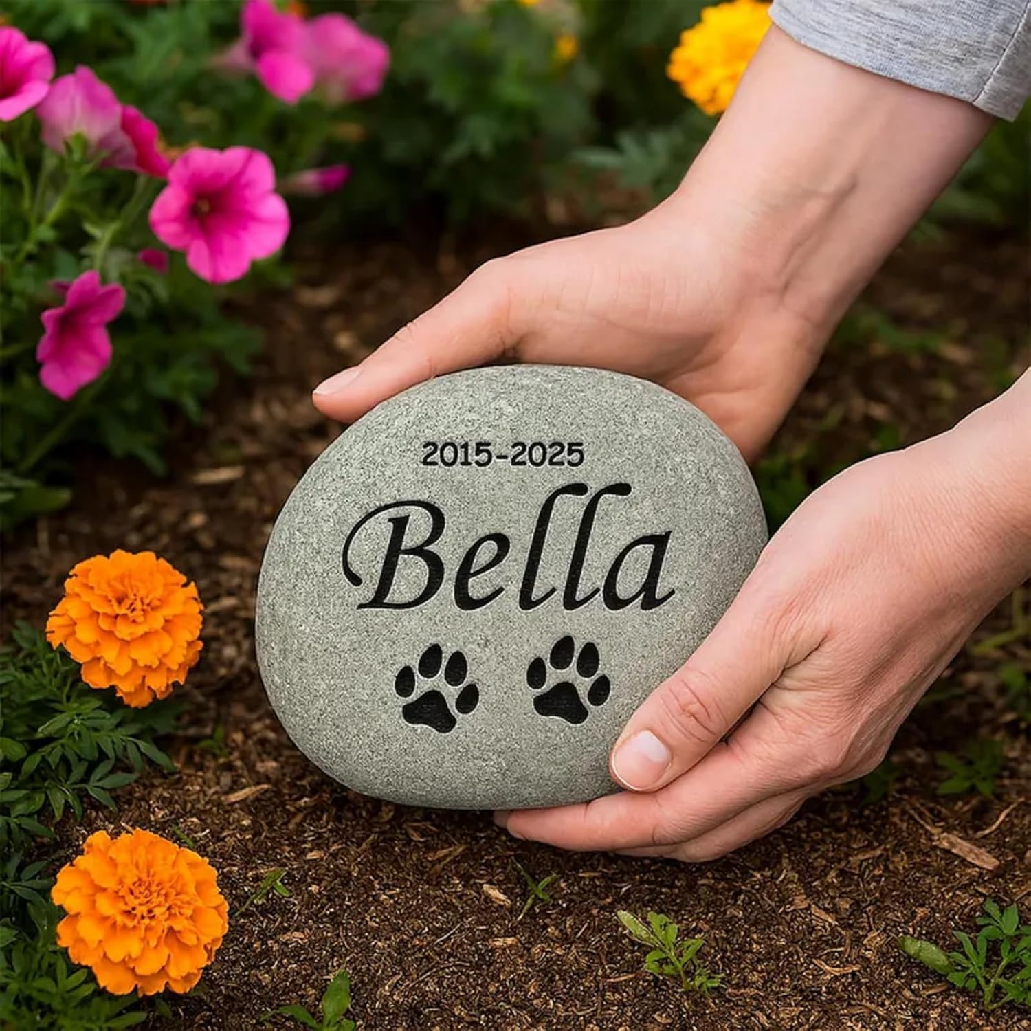 GUANKE Custom Engraved Pet Memorial Stone - Personalized Garden Grave Marker for Dogs, Cats - Weatherproof, Durable, Heartfelt Tribute for Beloved Pets (white)