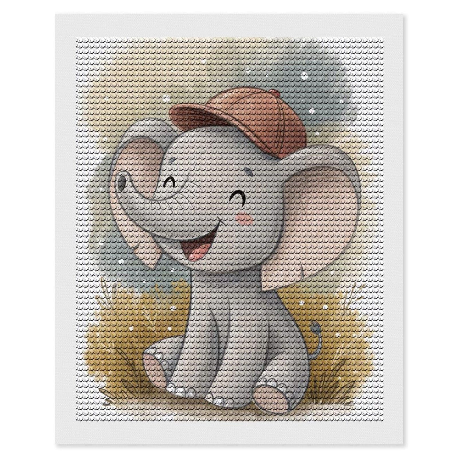 Junmoney Cute Elephant Wearing A Cap 5D Diamond Painting Kit 16"x20", Relaxing DIY, Mindful Craft Project, Full Kit Included, Thoughtful Present