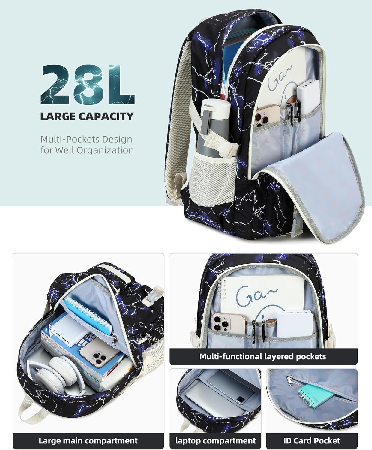 Hidds Laptop Backpacks for Teens Boys Mens Lightning School Bag College Backpack Travel Casual Daypack Bookbags Students - Image 2