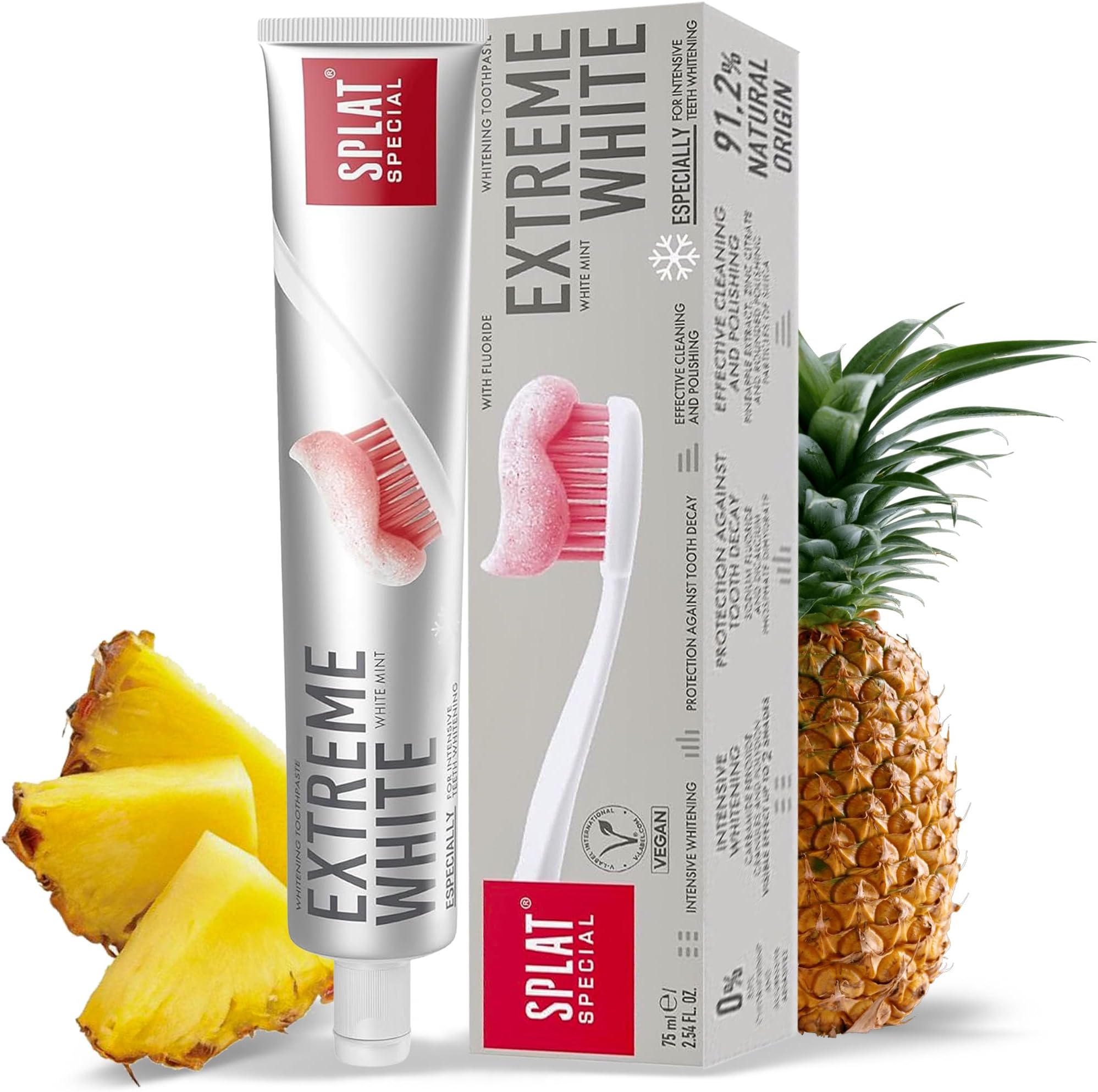 Splat Extreme White Natural Toothpaste for Sensitive Whitening Teeth With Strong Anti-Stain Formula Gluten Free Teeth Whitening Toothpaste Daily Whitening Toothpaste for Adults - 75ml