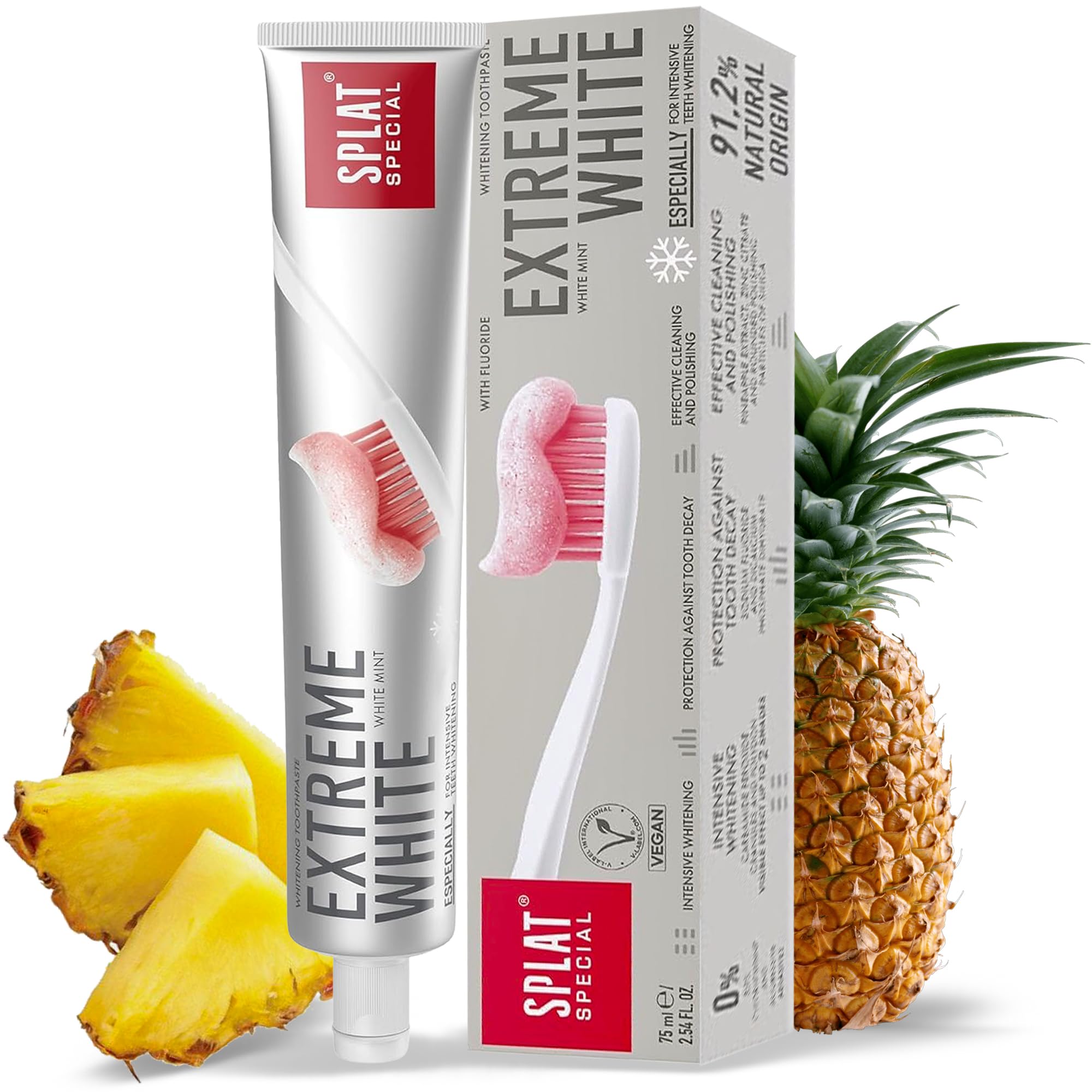 Splat Extreme White Toothpaste, 75ml, intensive teeth whitening, protection against cavities, removes surface stains.