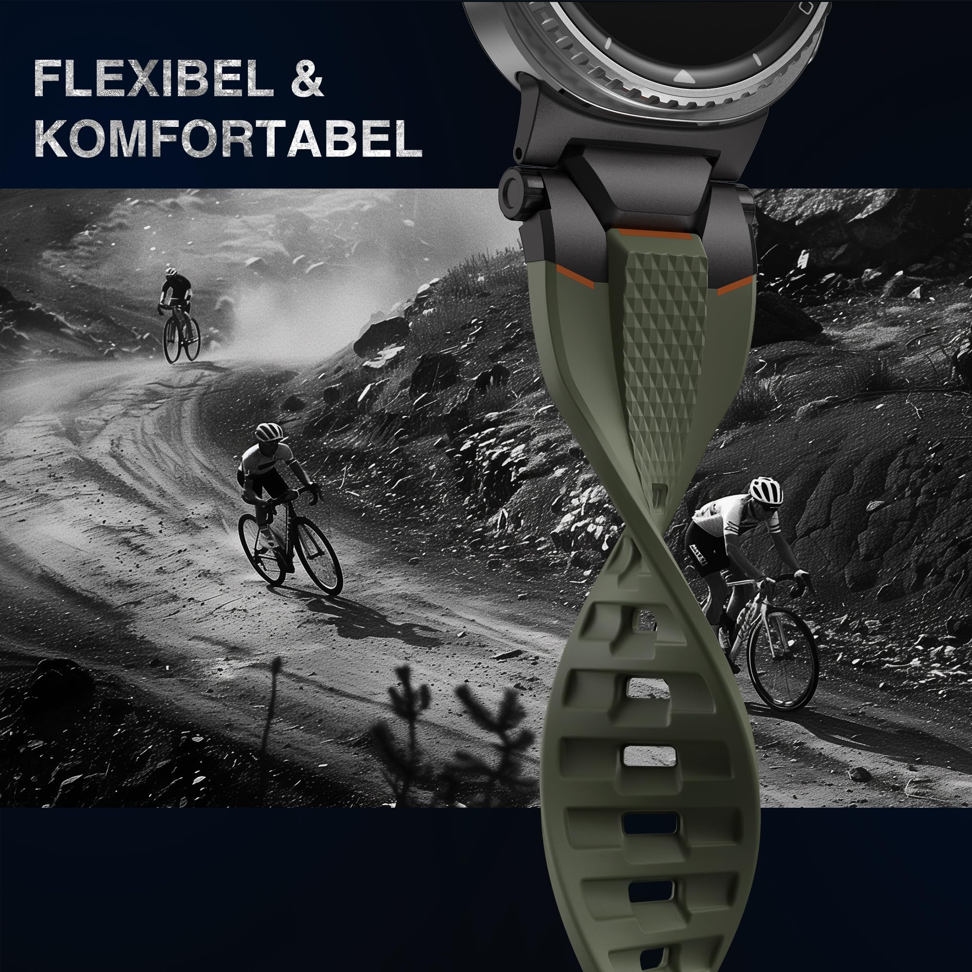 ULTIMAL Bracelet compatible avec Samsung Galaxy Watch 9/8 40 mm/44 mm, 8 Classic 46 mm, bracelet de sport robuste en TPU et métal de qualité supérieure pour homme (vert armée + noir)