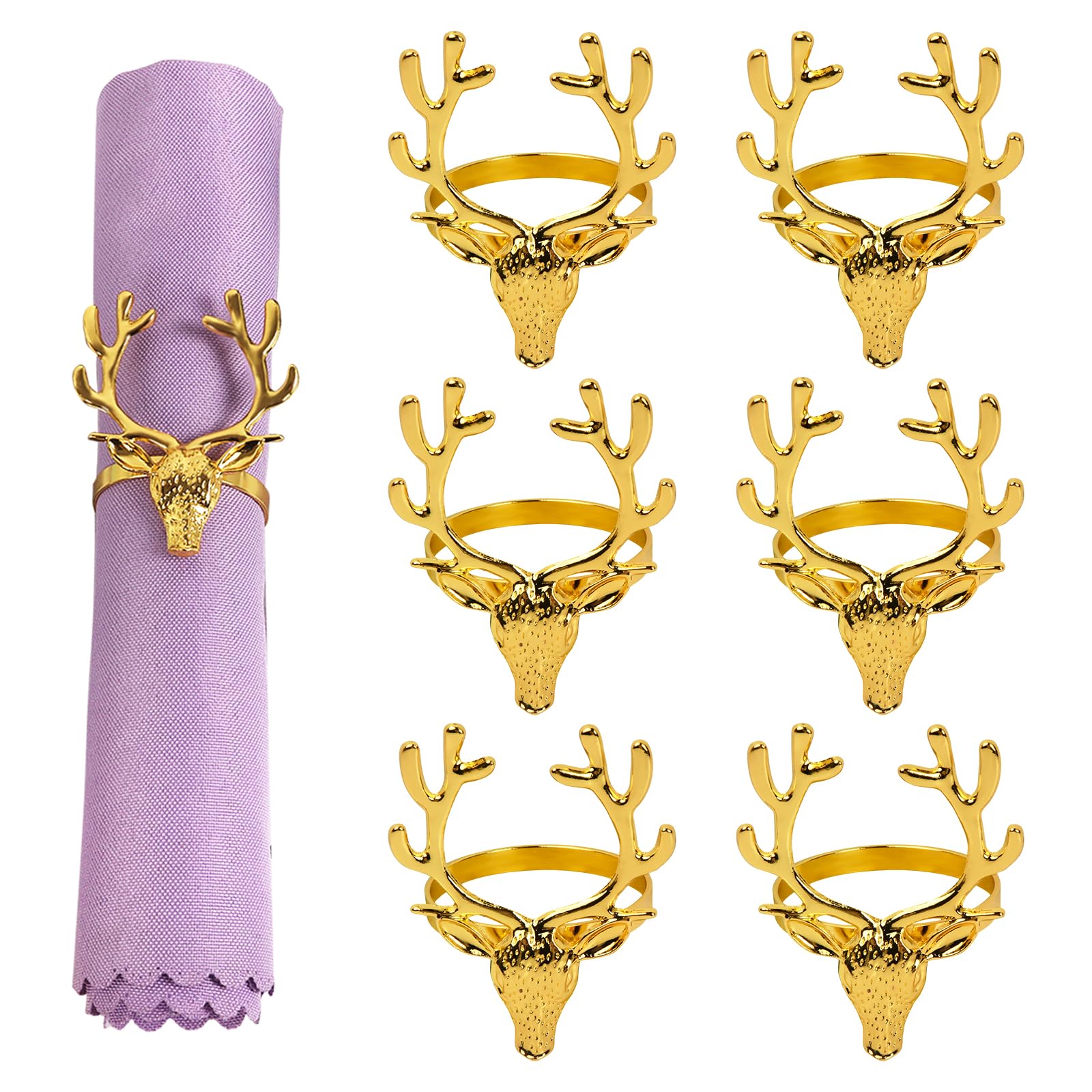 6Pzs Servilleteros Individuales Navideños de Aleación de Reno, Set de Hebillas para Servilletas Festivos para Decoracion de Mesa Navidad, Esenciales para Fiestas (Dorado)