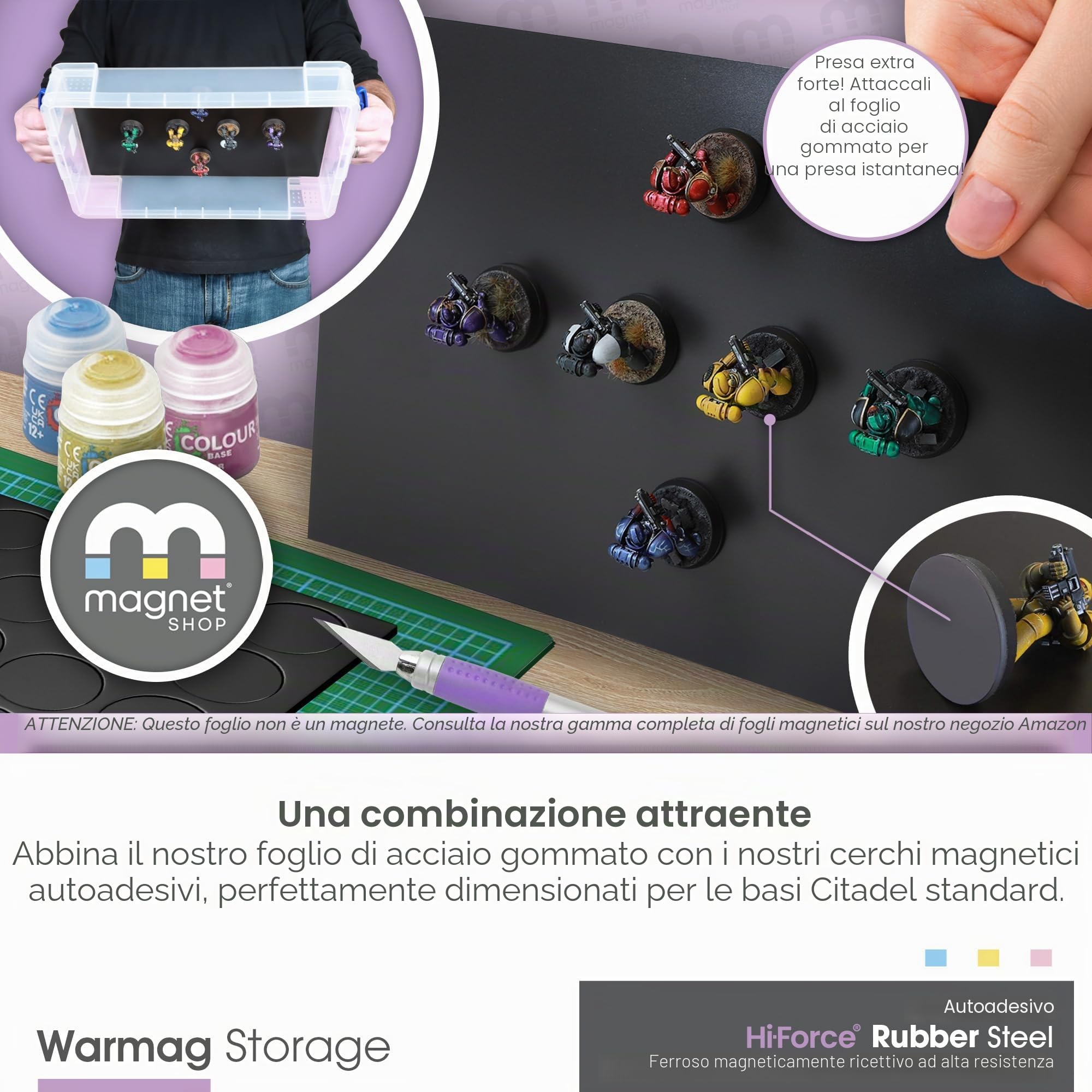 WarMag Forte Fogli di acciaio in gomma A4 | confezione da 5 fogli di metallo morbidi (ferrosi) per wargames | vassoio portaoggetti per miniature [30 x 21 cm] spessore 0,7 mm