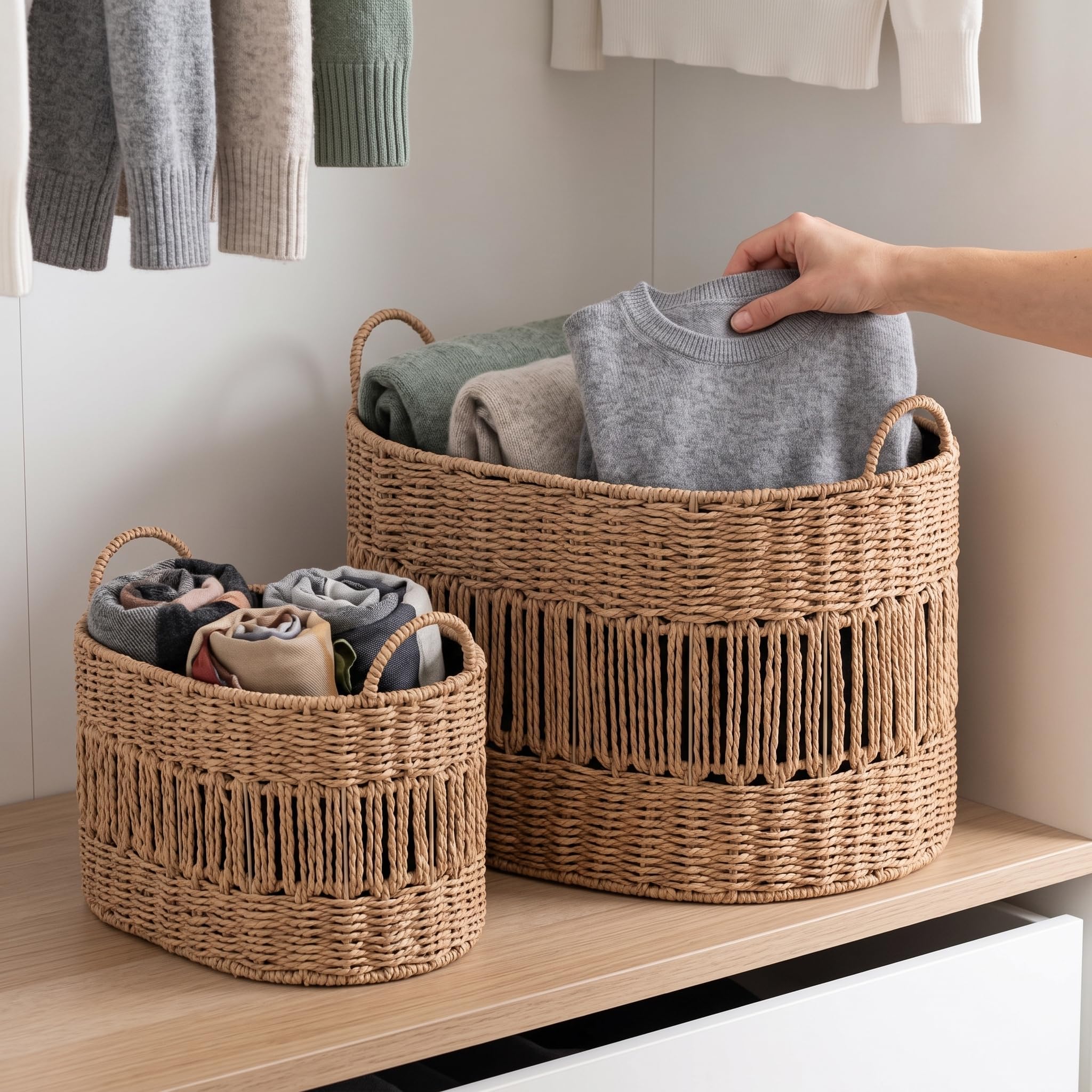 Contenedores Organizadores de Seagrass Tejidos a Mano para Almacenamiento en el Hogar, para la sala - para el baño, Cesta de almacenamiento de estilo japonés, tejida a mano, grande