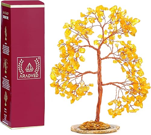 ARADVED Árbol de la vida de cristal, árbol de cristales curativos de citrino para energía positiva, decoración de Feng Shui hecha a mano para el