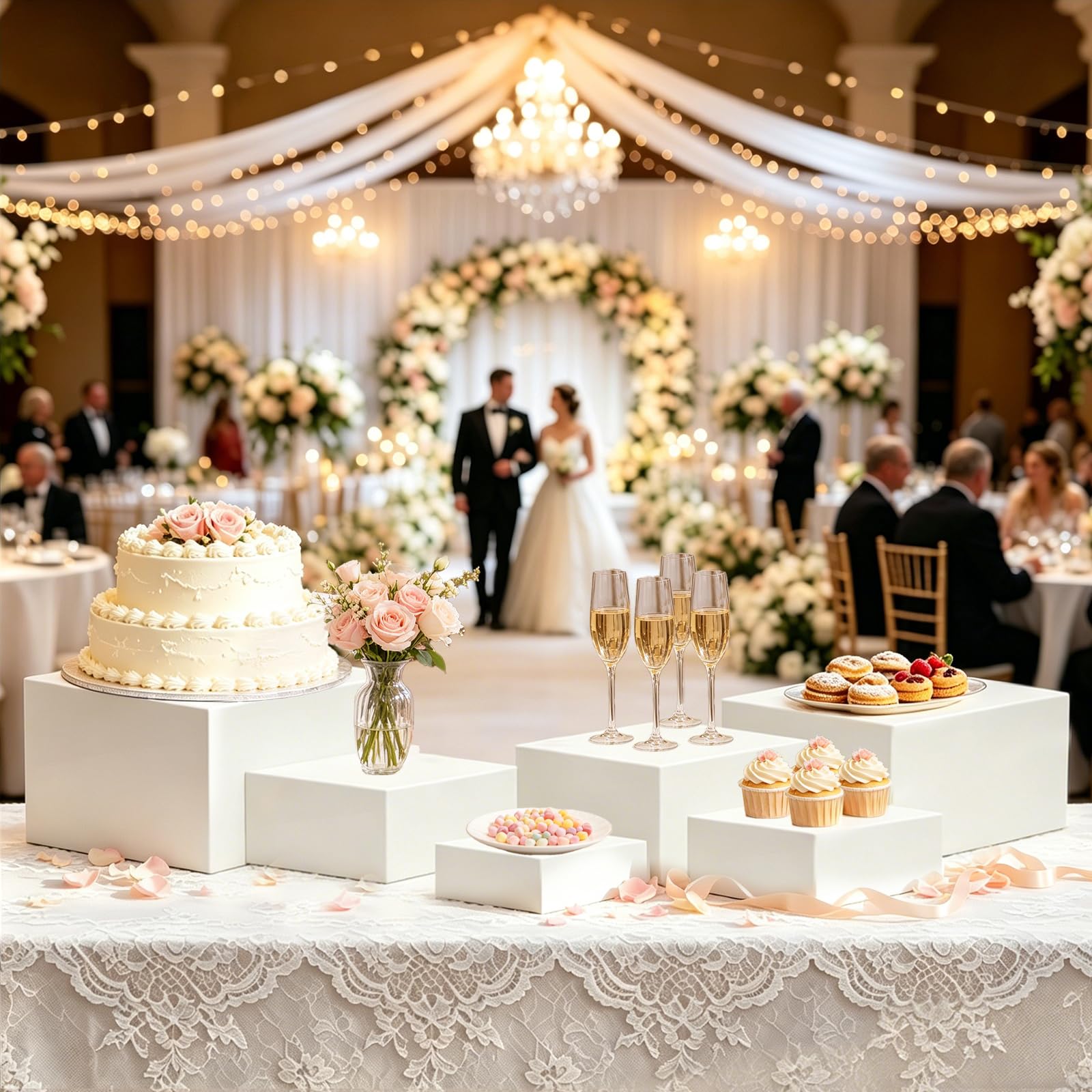 6 alzate per torte, accessori per buffet, in acrilico, bianco, per tavolo da buffet, 12,7 x 15,2 x 17,8 x 22,8 x 25,4 cm, supporto per cupcake, per compleanni, feste, matrimoni