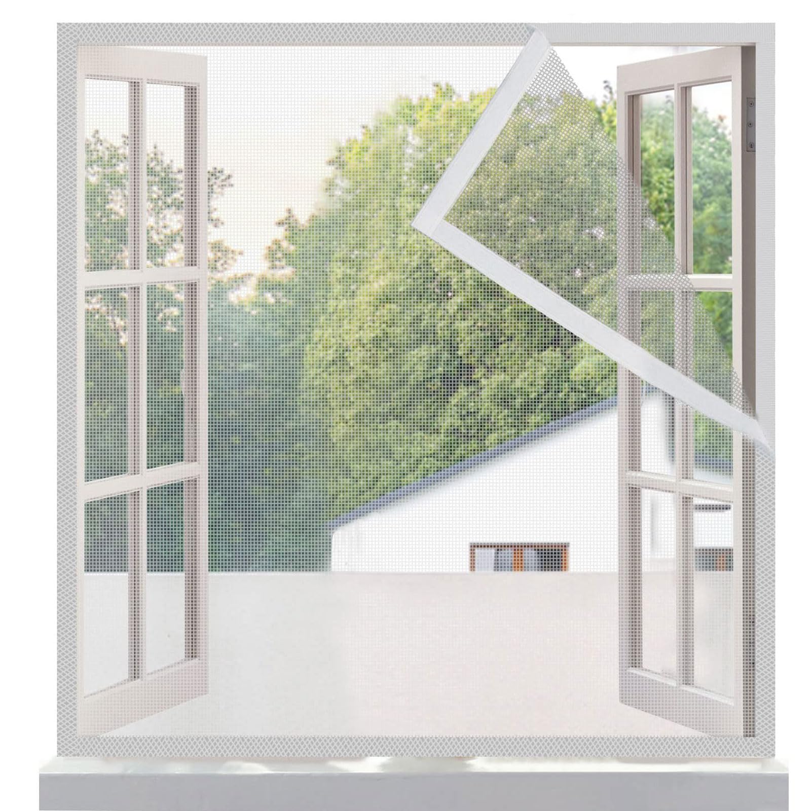 Risareyi White Fiberglass Fly Screens For Windows 100X120cm, Reinforced Mesh Mosquito Net Window Fly Screen, Full Frame Magic Tape, Anti Mosquito Window Bug Screen, Lets Fresh Air In