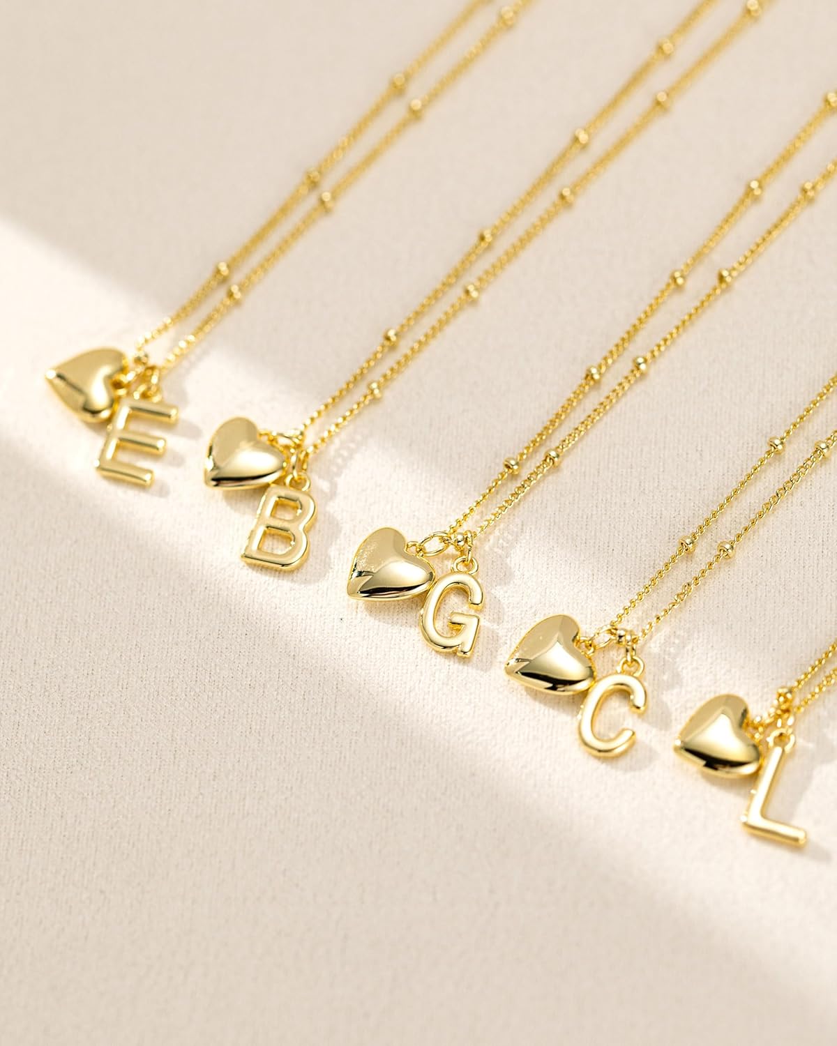 Gold Heart Initial Necklace for Women - 14K Gold Plated Heart Letter Pendant Necklace Dainty Beaded Chain Personalized Jewelry Everyday Gift - Image 5
