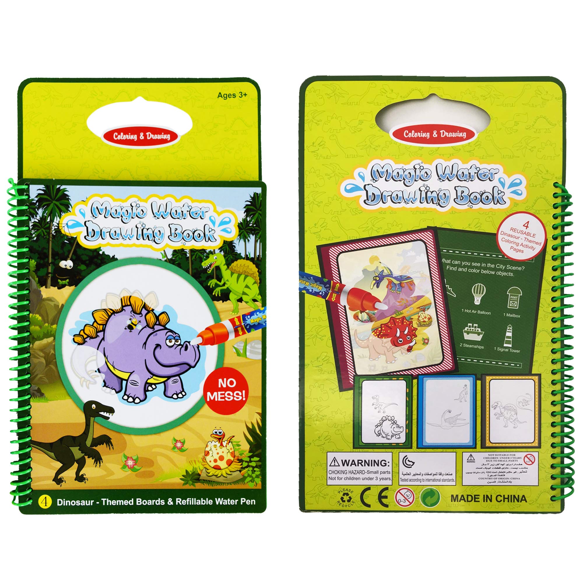 Rangebow Magic Aqua Water Reusable Drawing Doodle Colouring Book with 2 Magic Water Pens for Age 3 Years plus Kids Travel Activity Book Children Toddlers Travel Toys (Dinosaur Book) - Image 2