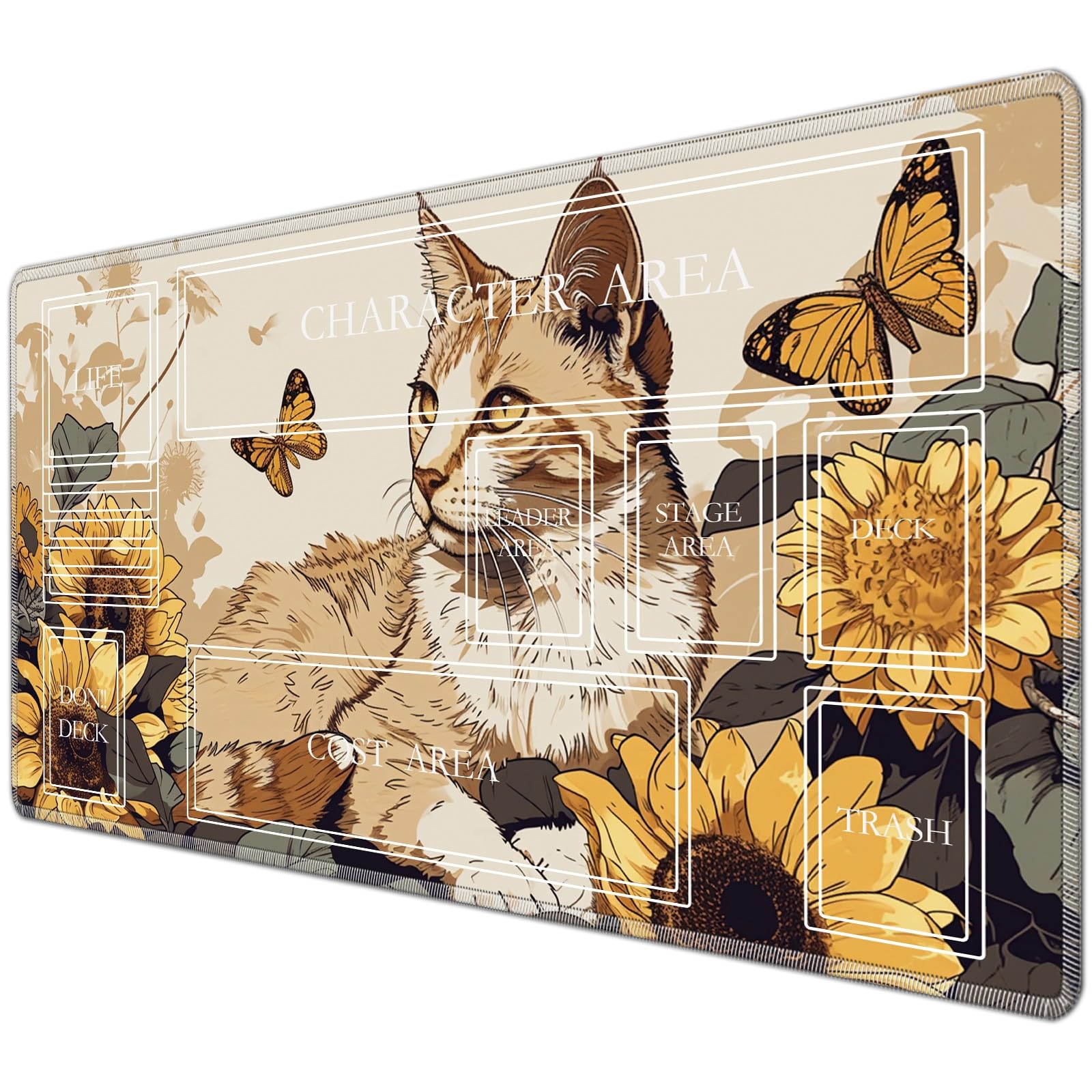 JANENFNA TCG Playmat with Magic Zones 24 x 14 inches Mousepad Compatible for OPCG CCG Trading Card Game Play Mats Smooth Rubber Surface Magic The Gathering Play Mat, White Cat