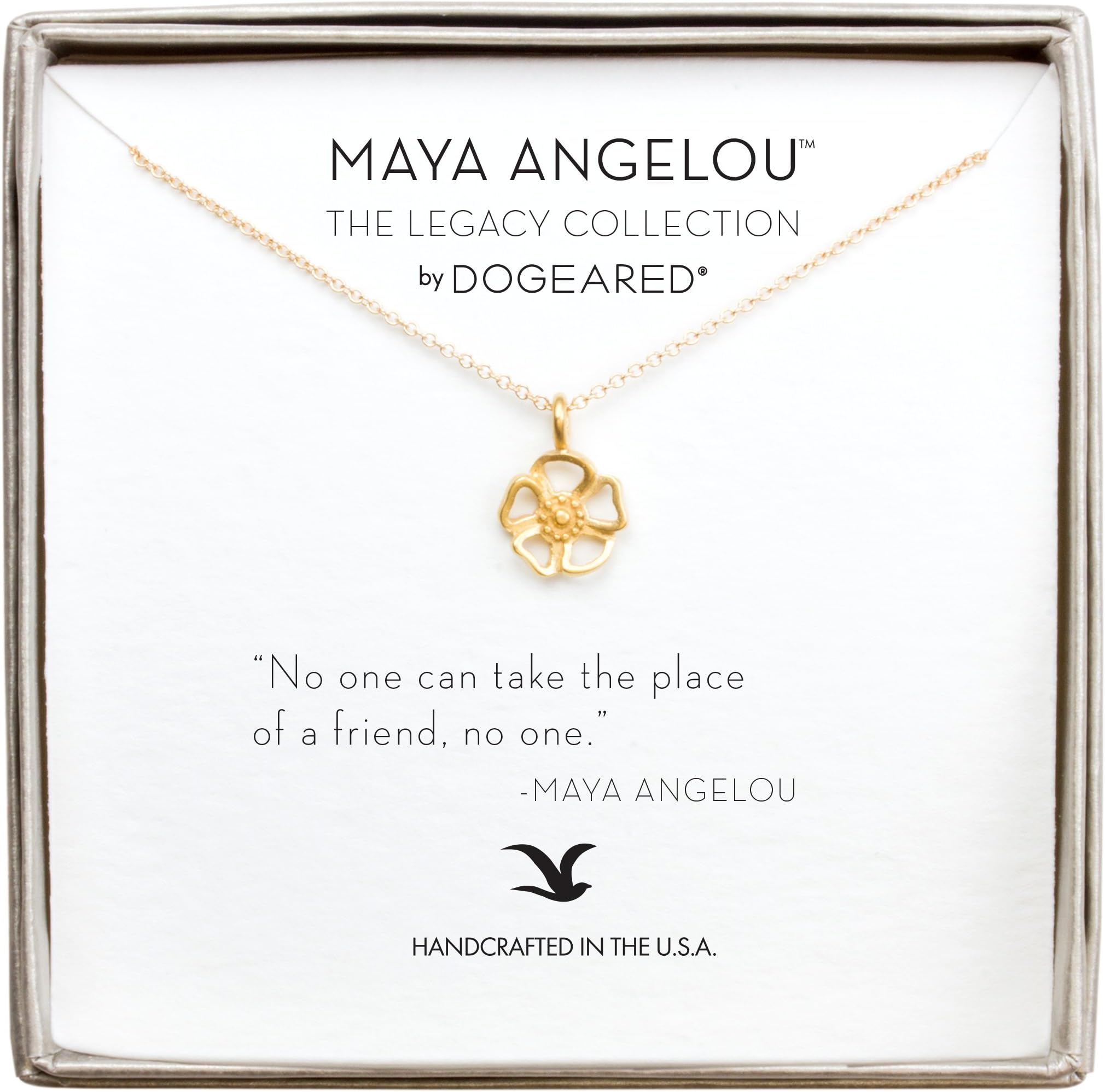 Dogeared 14 ct Gold Plated Maya Angelou No One Can Take The Place of a Friend Cut Out Flower Charm Necklace of Length 40.64 cm with 5 cm Extender