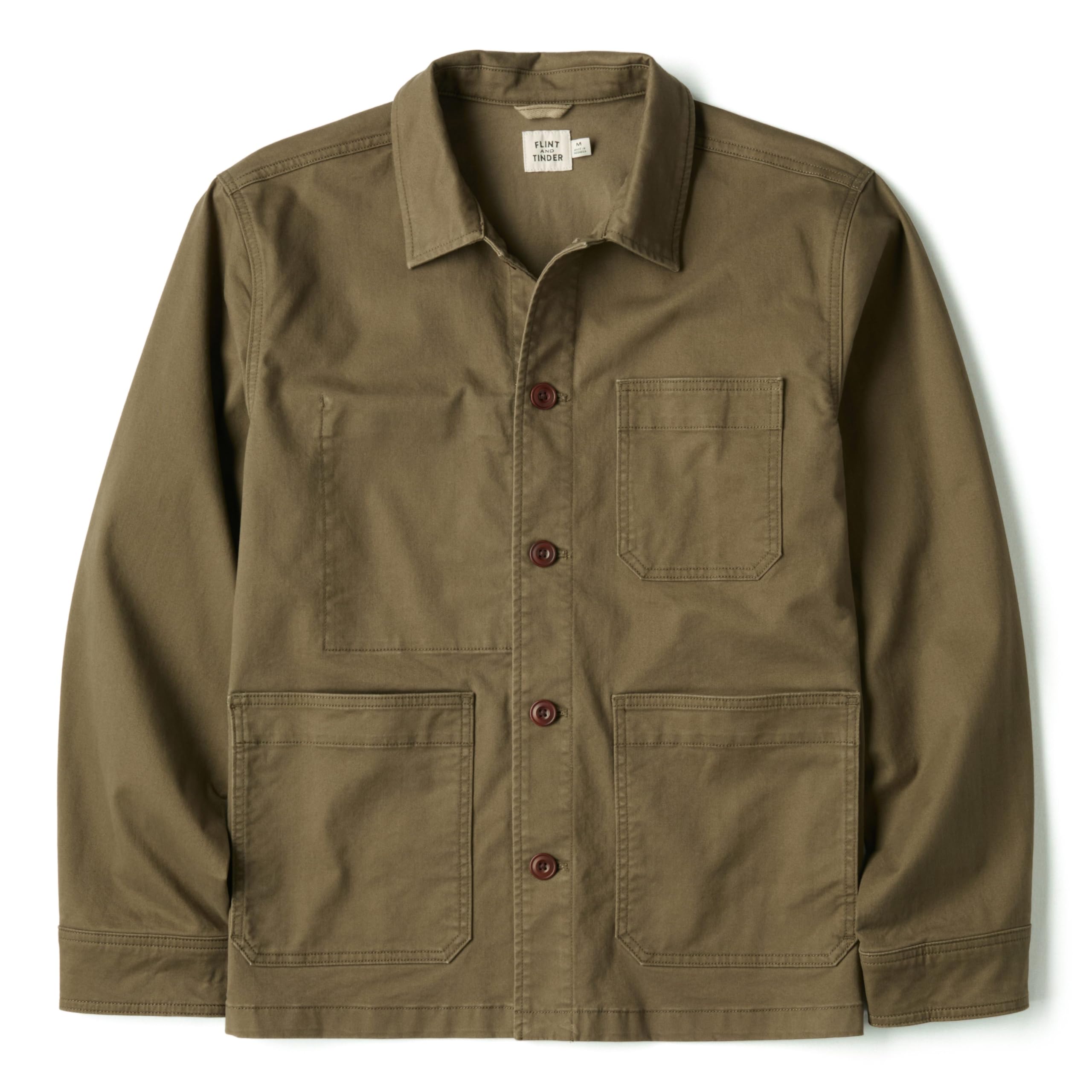 Huckberry Flint and Tinder Classic Chore Coat, Mens Lightweight Cotton Jacket, Military Olive, M
