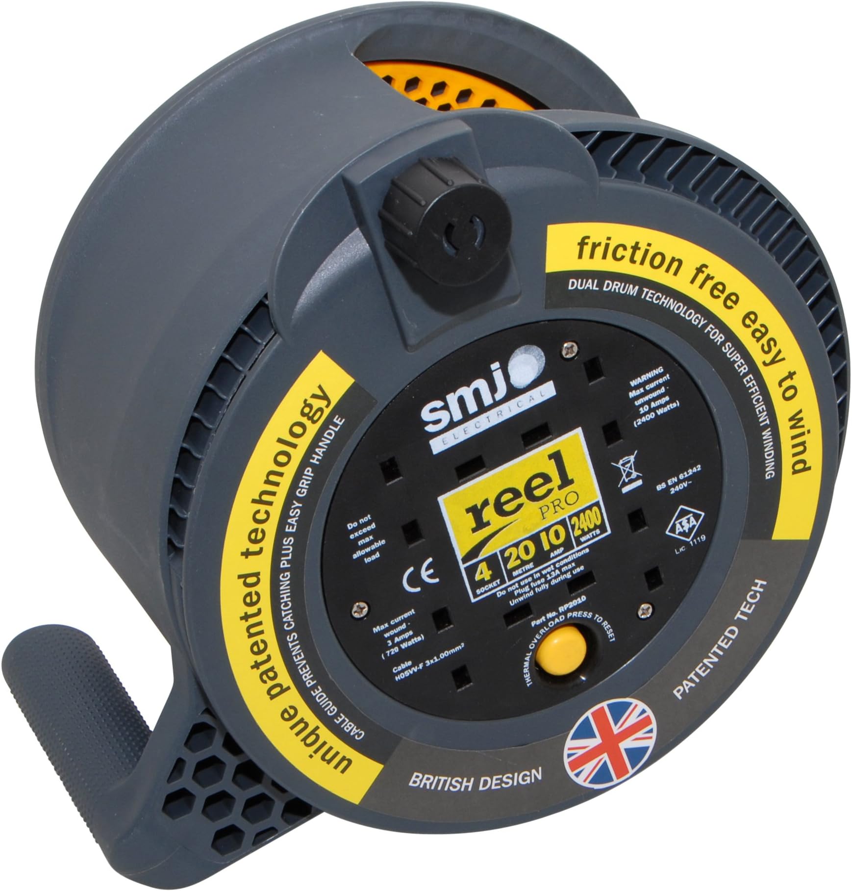 SMJ ElectricalRP2010 Cable Reel, 2400 W, Black/Yellow