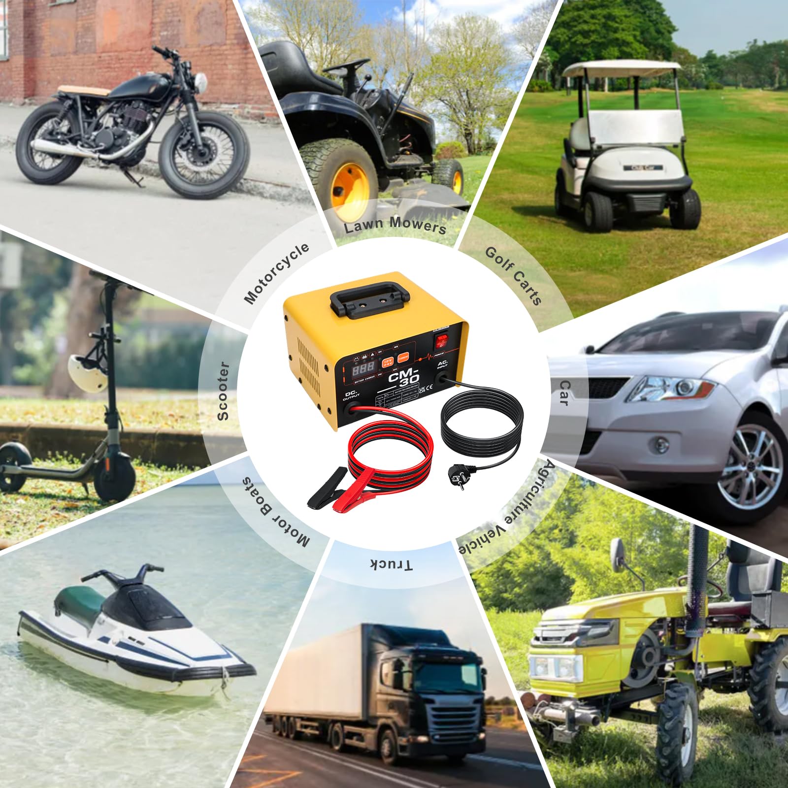 Anesty Autobatterie Ladegerät 12V/24V Smart KFZ Batterieladegerät 20-250Ah mit Schutzfunktion für Autos, LKW, Traktor, AGM, Gel Blei Säure Batterien