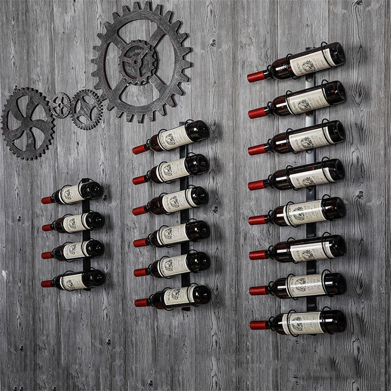 Wall-Mounted Wine Rack - Vertical Farmhouse Decor for Kitchen Storage, Holds 4/6/8 Bottles, Stylish Black Wine Bottle Holder for Home Décor and Organization