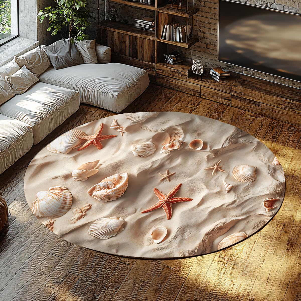 Strand-Ozean-Rundteppich 200cm Küstenstern-Muschel-Teppiche
