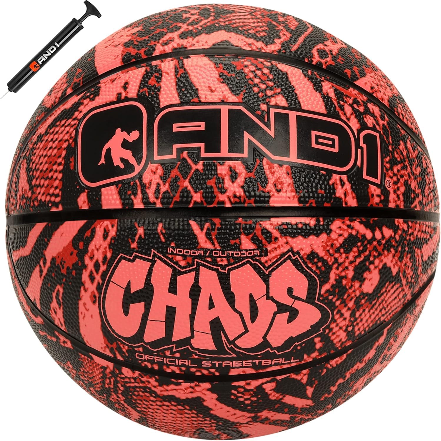 AND1 Fantom Graffiti Basketball: Official Regulation Size 7 (29.5 inches) Rubber Basketball - Deep Channel Construction Streetball, Made for Indoor Outdoor Basketball Games