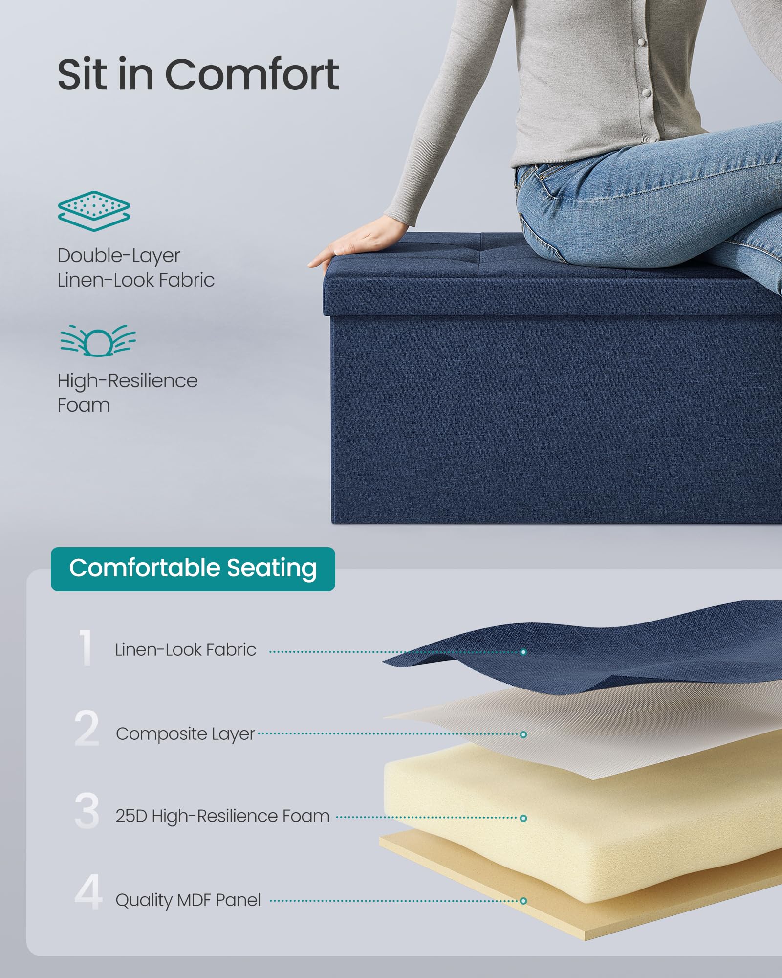 43 Storage Ottoman Bench Folding Chest Footrest Stool MDF Frame With Lid Brown