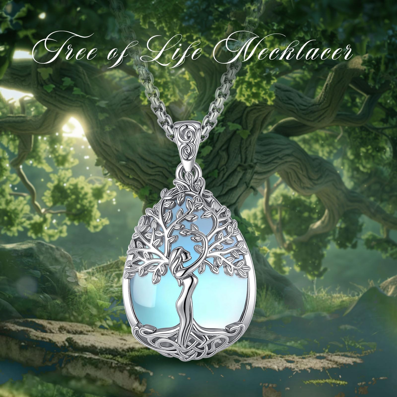 Collana Femminile Dell'albero Della Vita, Ossidina Turchese Ametista Lunare Lunare a a Sospensione di Protezione dei Colletti Gioielli di Protezione del Colletto, 20"+2"