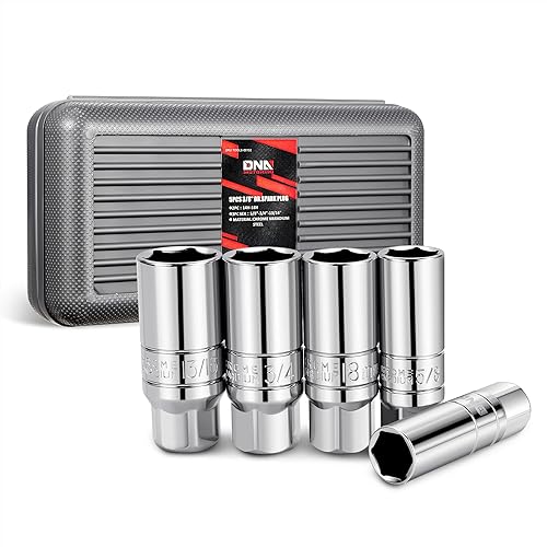 DNA MOTORING Juego de 5 llaves de bujía de 3/8 pulgadas - 5/8" 3/4", 13/16", 0.551 in, 0.709 in, SAE y métrico, Cr-V, TOOLS-00152