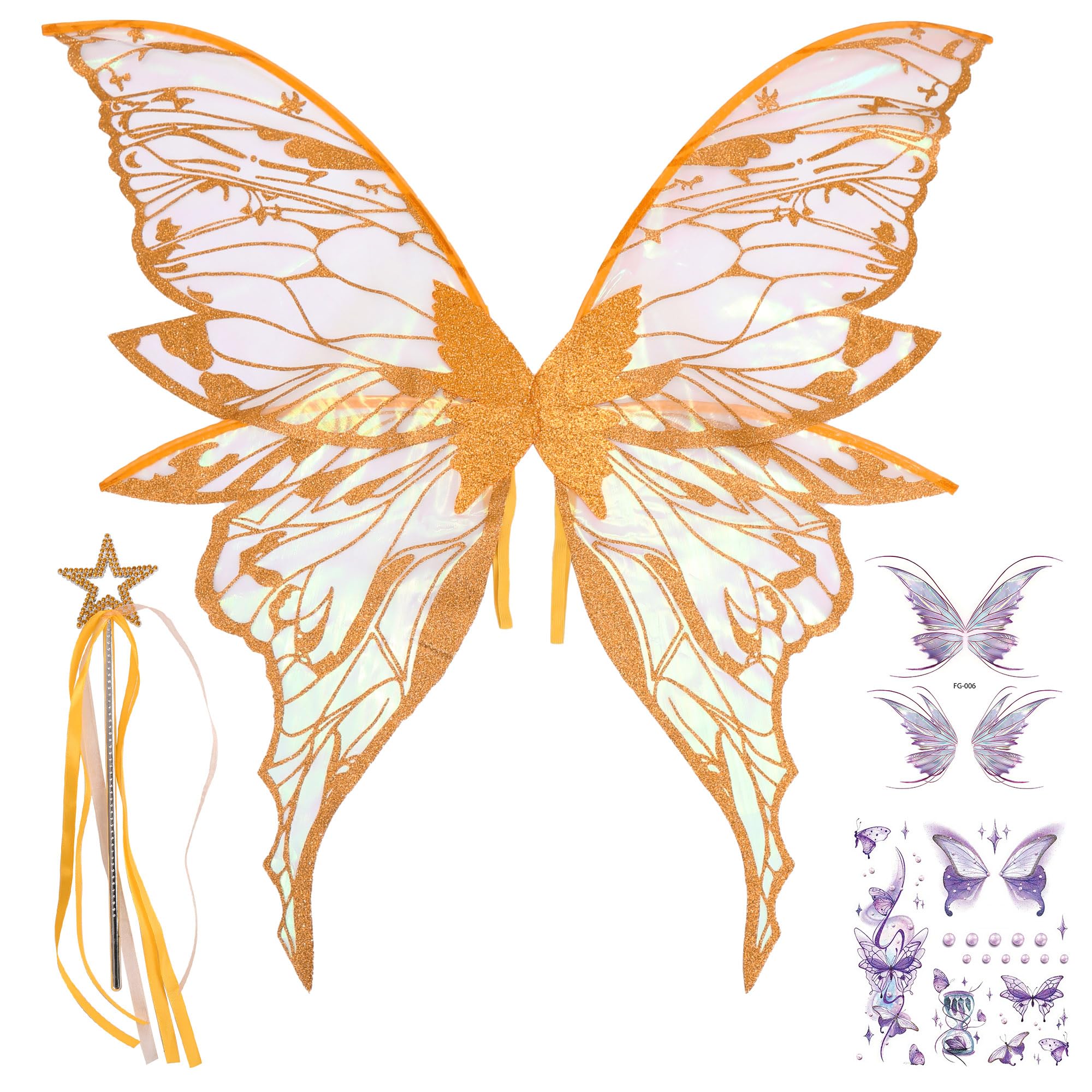 Fairy Wings Costume Set for Adults - Cosplay Accessories with 123456789 Orange