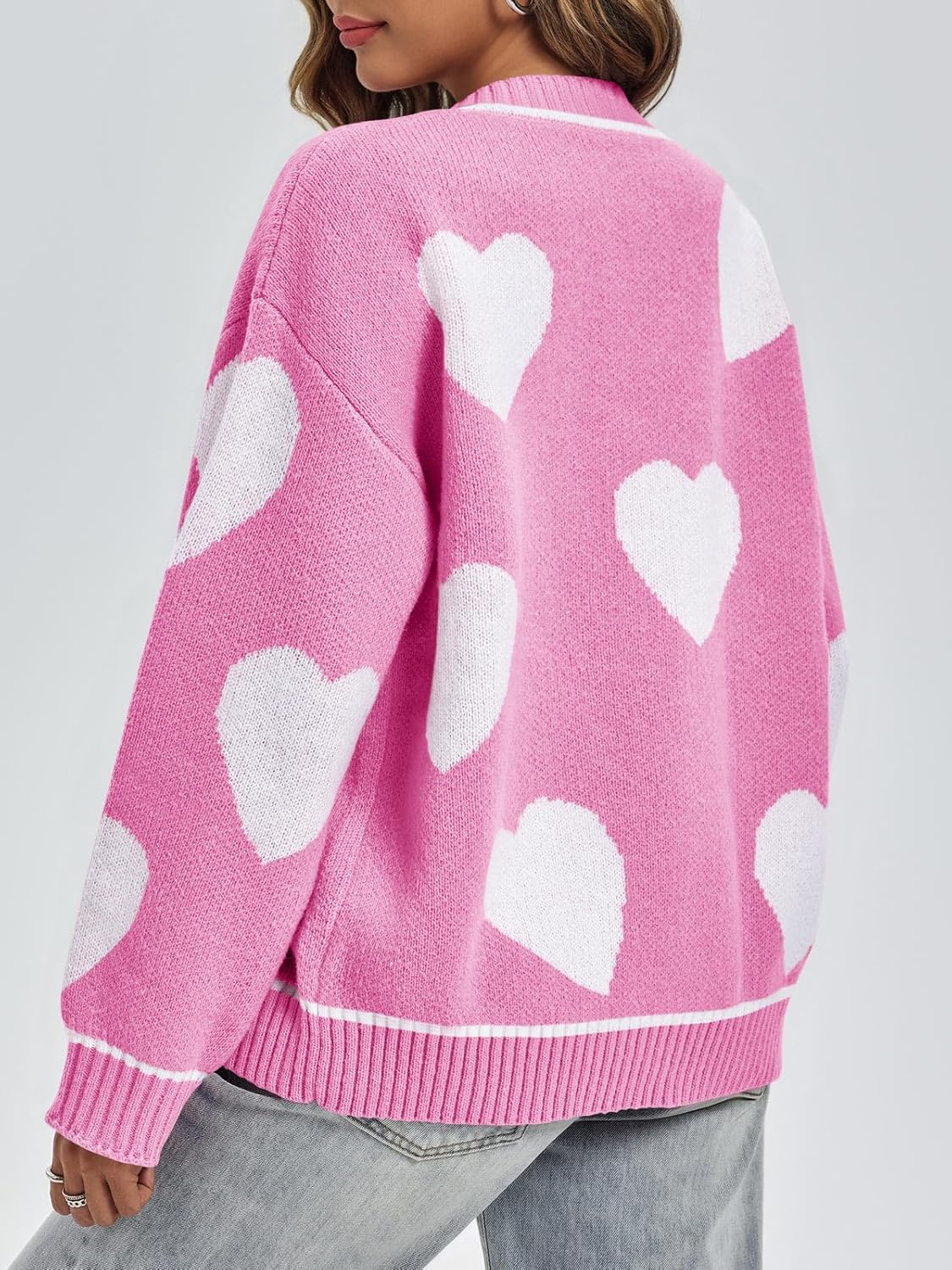 Saodimallsu Womens Cute Heart Cardigan Sweaters Chunky Knit Button Down Crewneck Long Sleeve Sweater Coat - Image 5