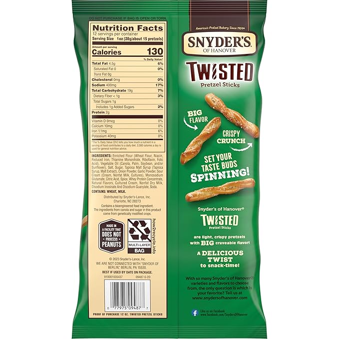 Snyder's of Hanover Pretzel Sticks Sour Cream & Onion, 12 oz miniatura 4
