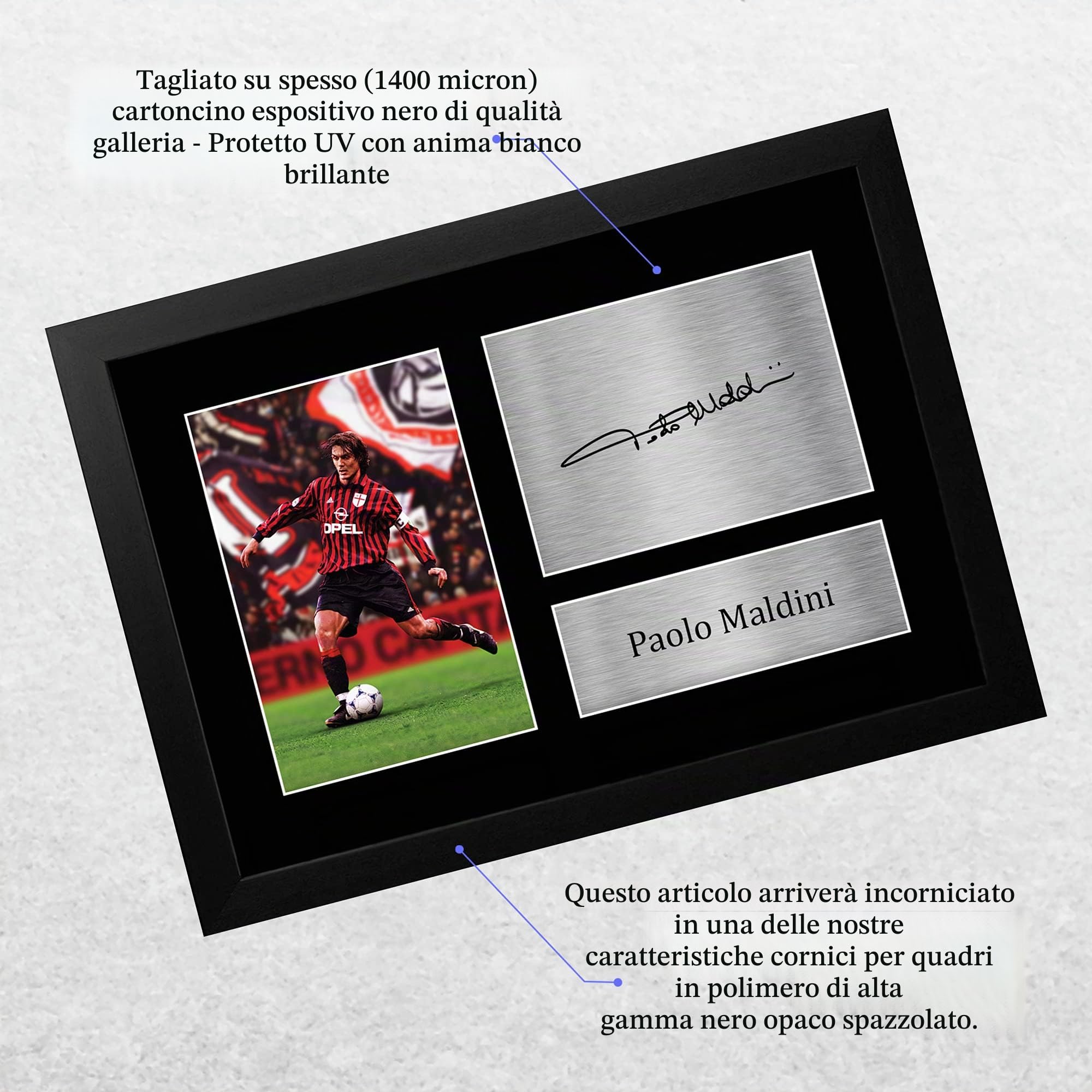 HWC Trading FR A4 Paolo Maldini AC Milan Gifts - Foto autografata stampata per fan e tifosi, formato A4, con cornice
