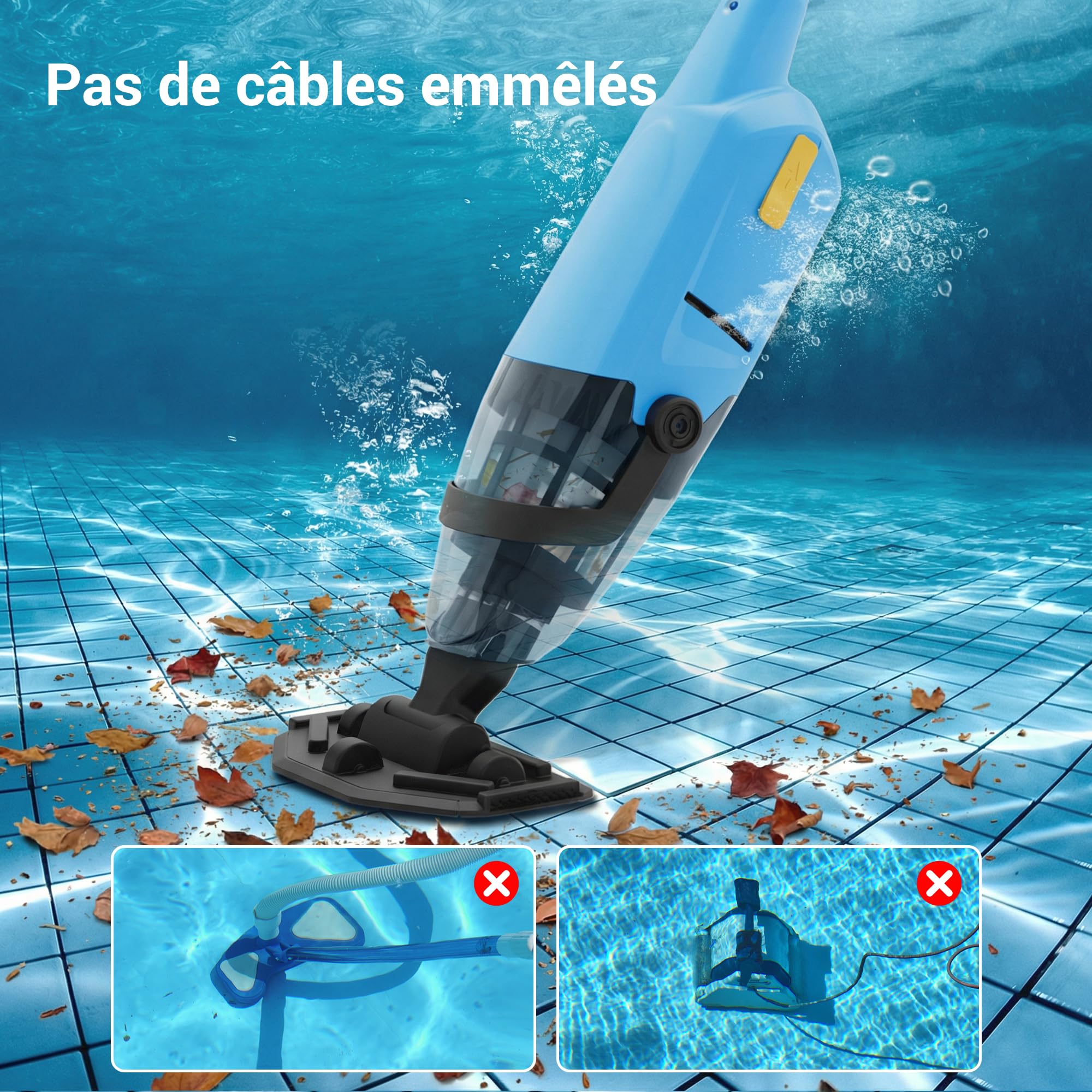 Aspirateur de Piscine sans Fil 2 en 1 pour Piscine Hors-Sol et Jacuzzi – Aspirateur à Main Rechargeable avec Tige télescopique et Filtre Fin Lavable, idéal pour Les spas, piscines Hors-Sol et Petites