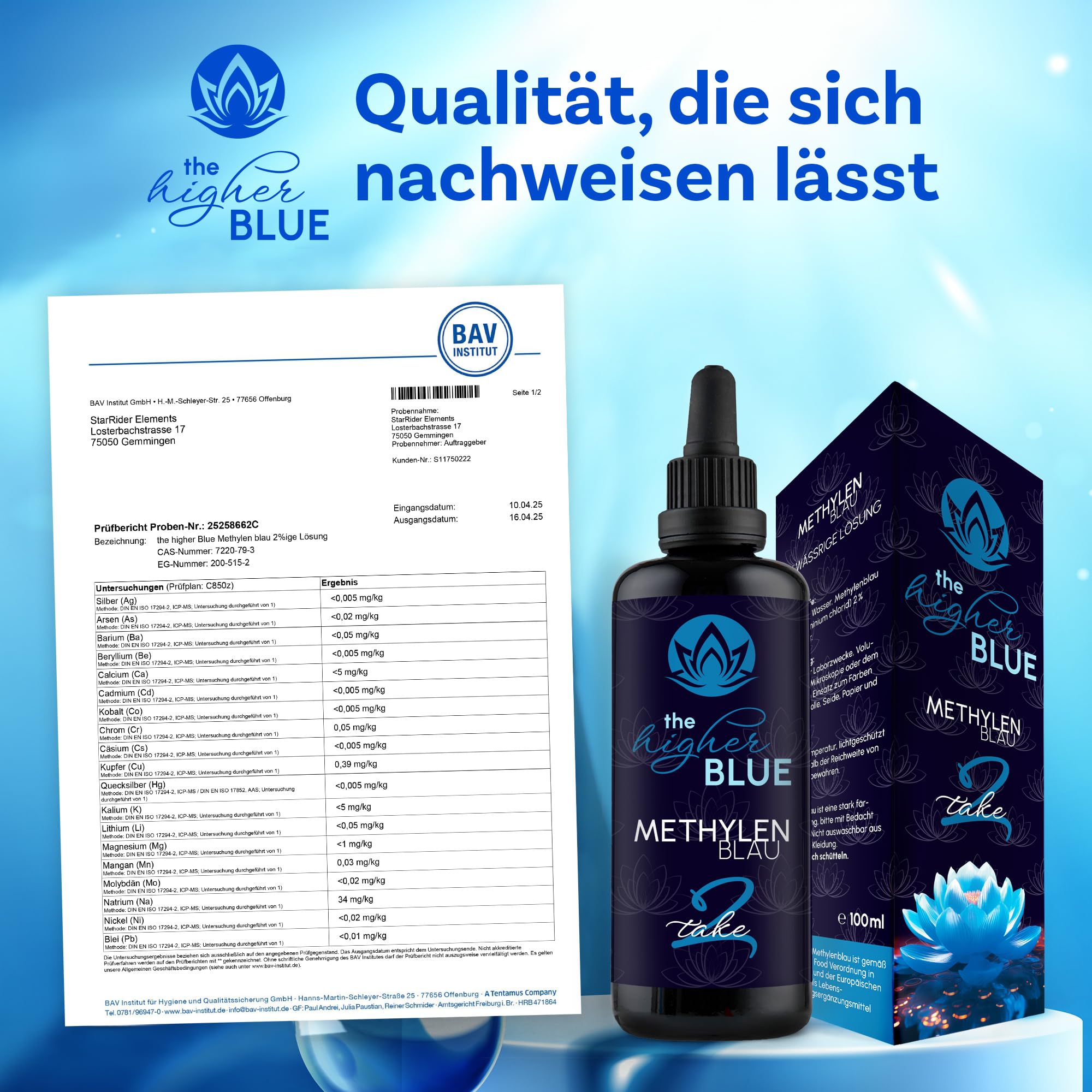 TAKE2 Methylenblau 2% Lösung 3 x 100ml im med. Braunglas | Höchste Reinheit 99,9% | Ph. Eur. Reinstoff | frei von Schwermetallen | Hergestellt und Laborgeprüft in Deutschland