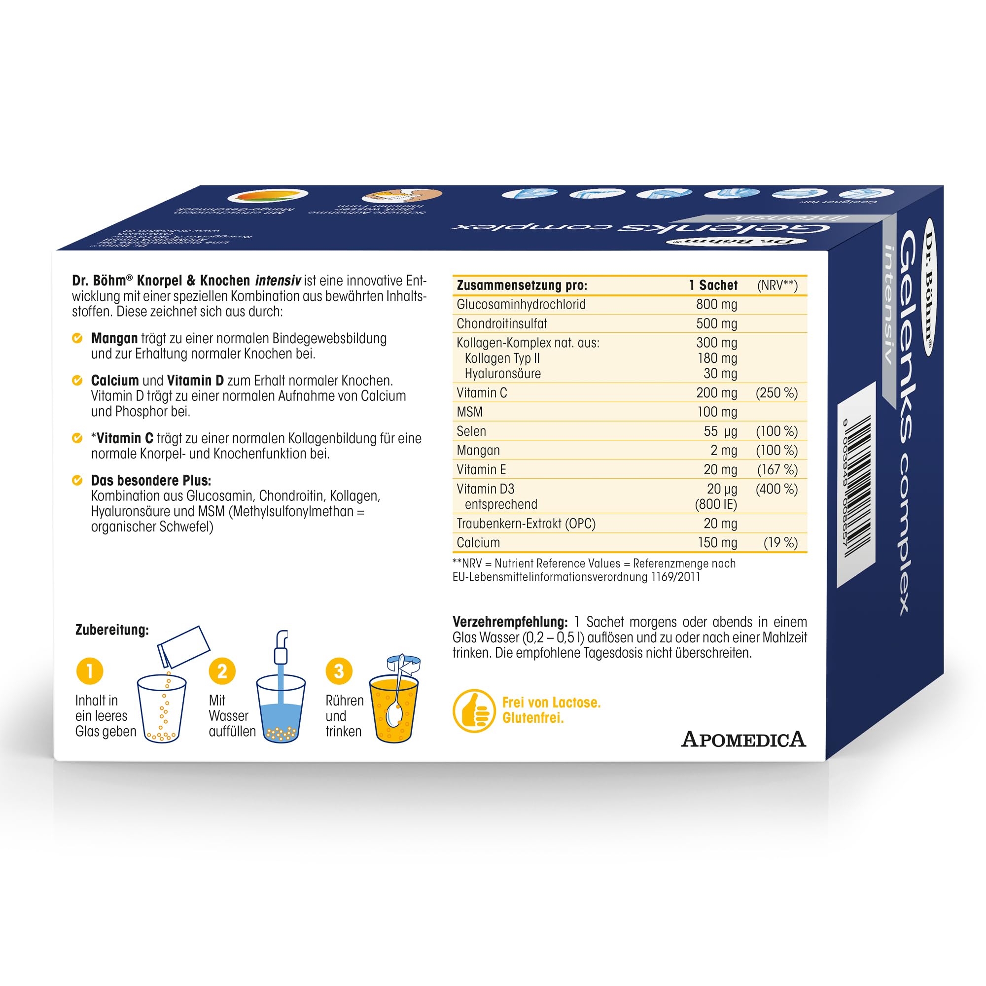 Dr. Böhm Gelenks complex intensiv: Für Gelenke, Knochen, Knorpel & Bandscheiben, Trinkpulver mit Gelenknährstoffen, Calcium & Vitamin D, mit Mango-Geschmack, 30 Stk