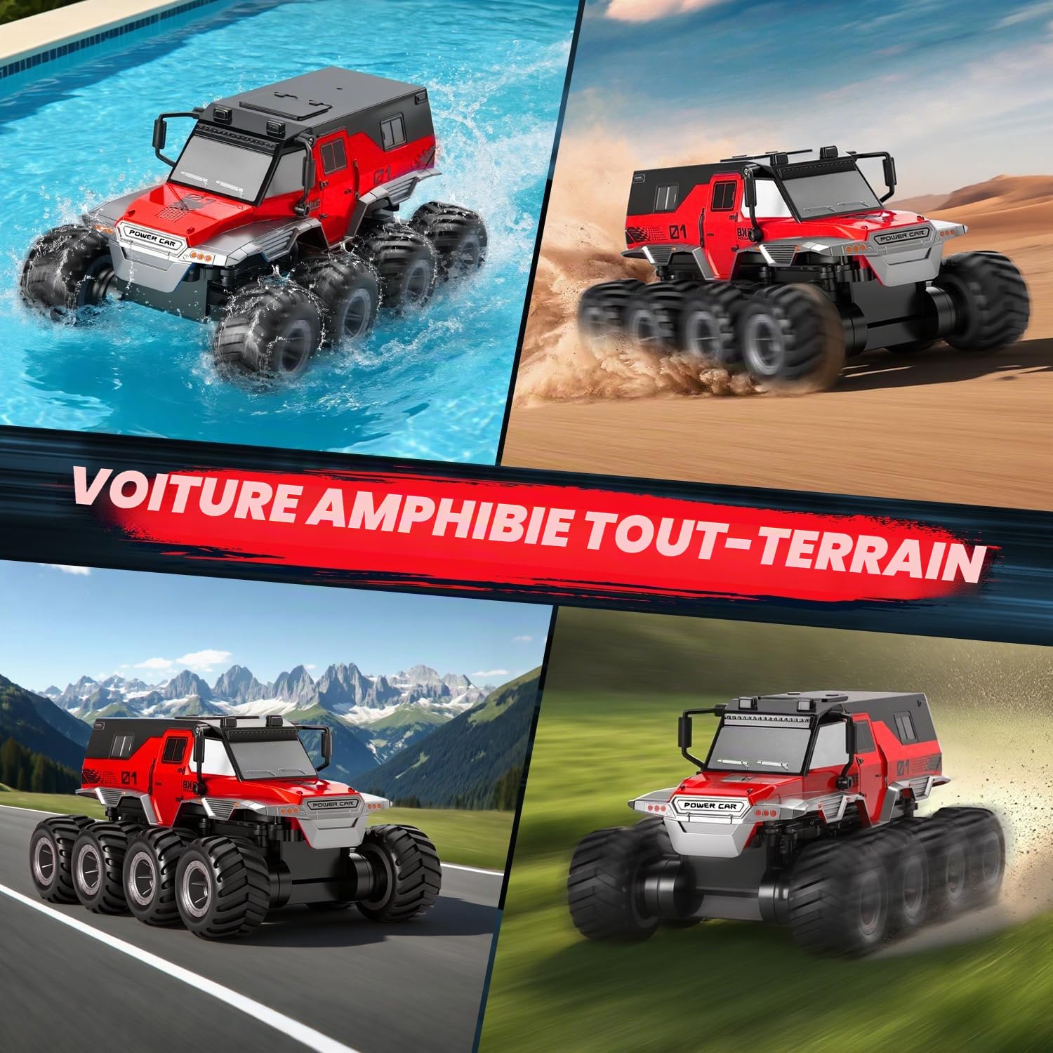 PAISHENKEJI Voiture RC Voiture télécommandée - Camion RC 8wd Jouets Automobiles Camion amphibie Tout-Terrain télécommandé Drift Crawler 2,4 GHz pour Enfants de 6, 7, 8, 9, 10, 11 et 12 Ans Cadeaux