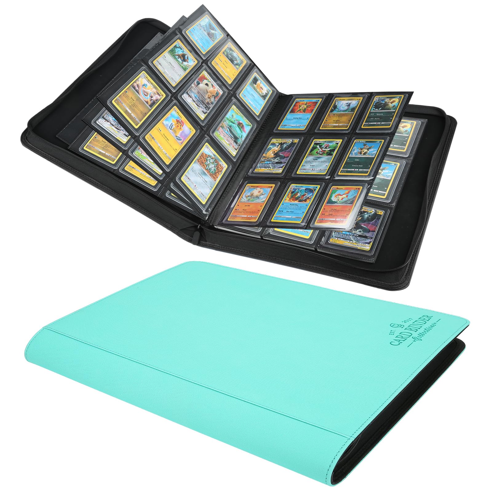 Toploader Binder,Toploader Hard Cases, 9-Pocket Pages Sleeves Hold up 288 Cards.Toploader Card Binder with Sleeves for “3×4” rigid，Card Holder(Lake Blue)