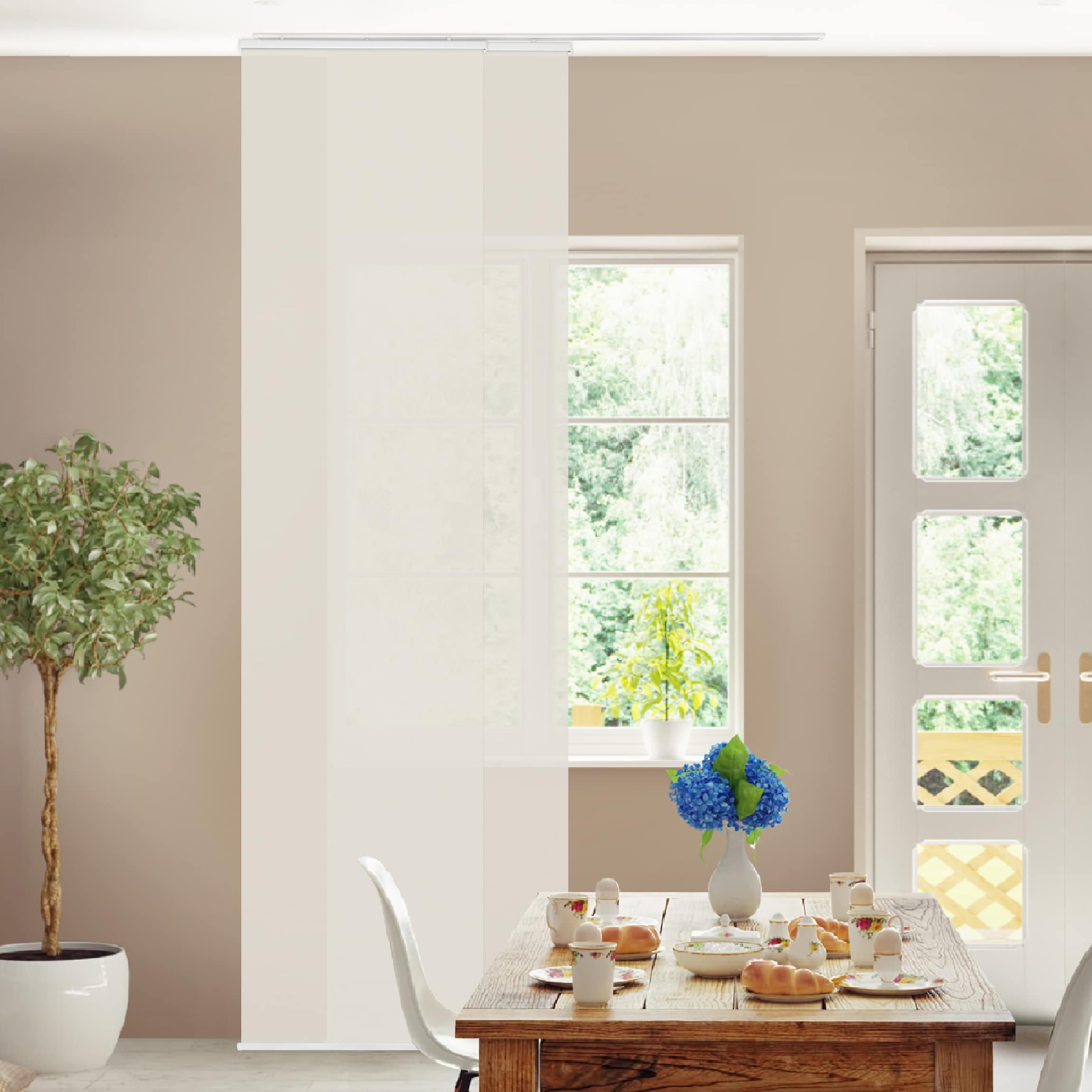 Schiebegardine halbtransparent 60er Paneel Klett Einfarbig Textil lichtdurchlässig - Unifarbe Modern Flächenvorhang Wohnzimmer Schlafzimmer 1453 (120x250 cm - 2er Set)