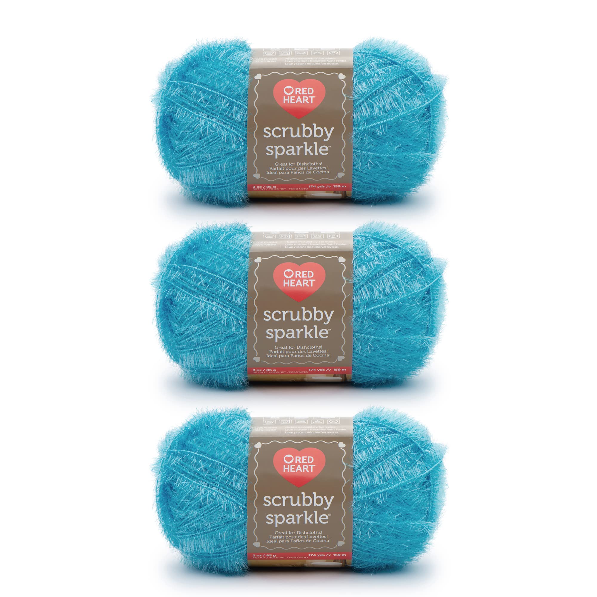 Red Heart Scrubby Sparkle Icepop Yarn - 3 Pack of 85g/3oz - Polyester - 4 Medium (Worsted) - 174 Yards - Knitting/Crochet