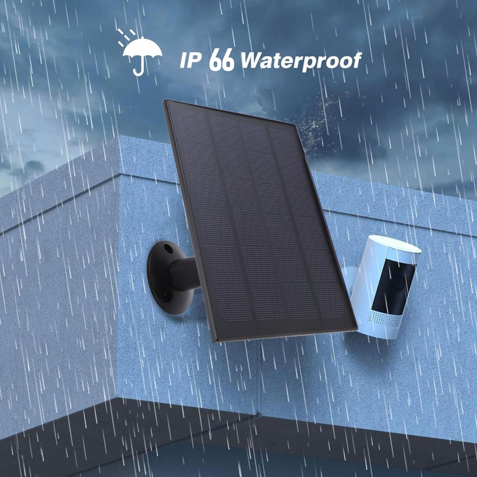 2 in 1 8W Solar Panel Charger, Solar Panel for Bird Feeder, IP66 Water Proof, 360° Adjustable Mount, for Doorbell Camera, for USB Cam Battery (Black)