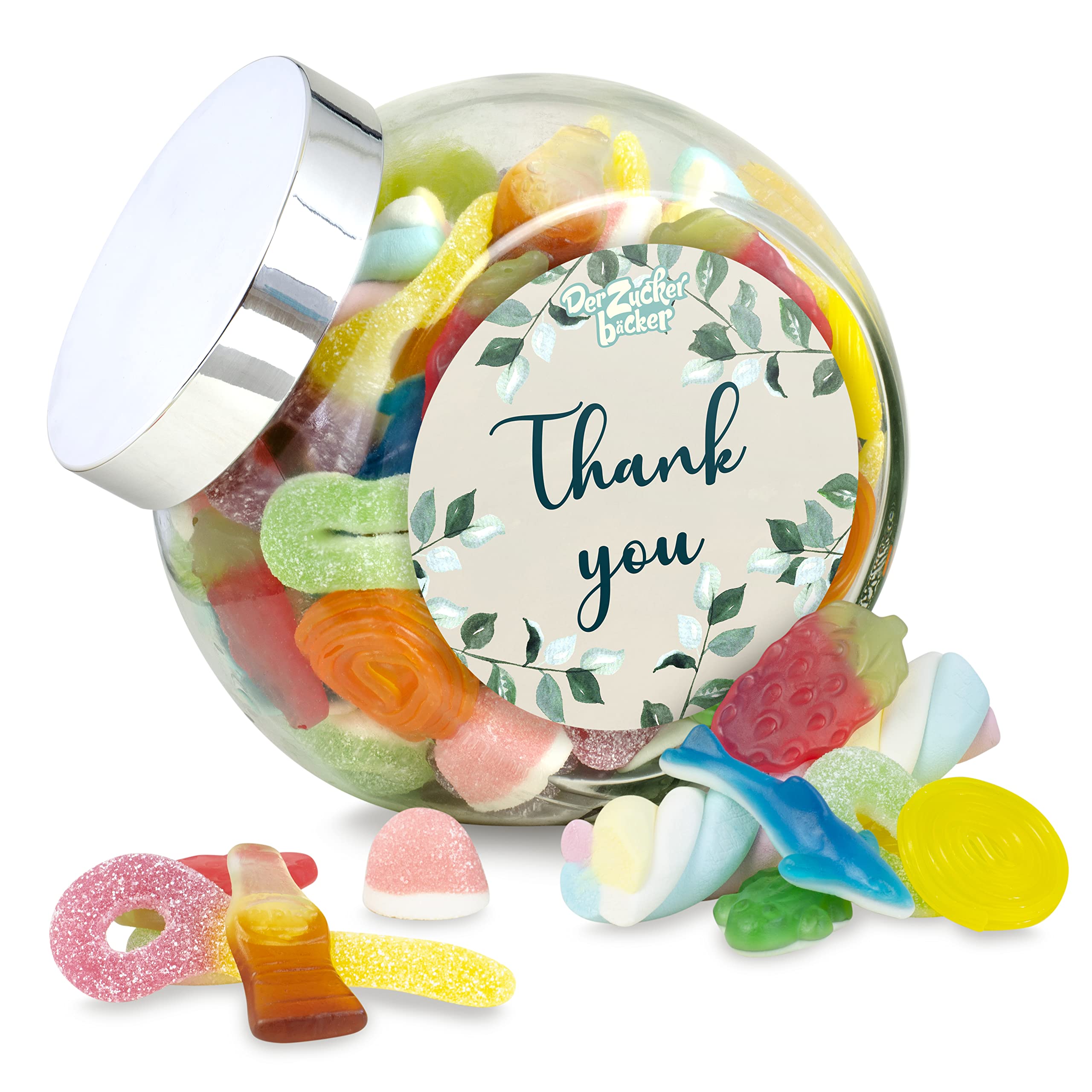 Schräghalsglas Thank You – leckerer Süßigkeiten-Mix zum Danke sagen, süßes Dankesgeschenk für Freunde, Kollegen und Familie